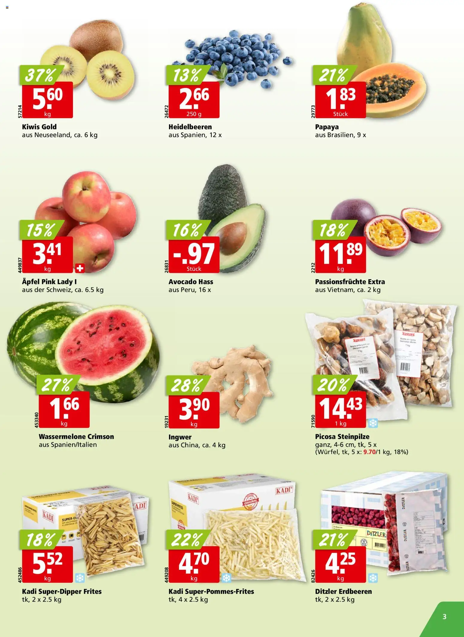 Aligro aktionen Chavannes, Matran, Genf, Sitten – gültig ab 11.05.2026 | Seite: 3 | Produkte: Äpfel, Avocado, Erdbeeren, Wassermelone
