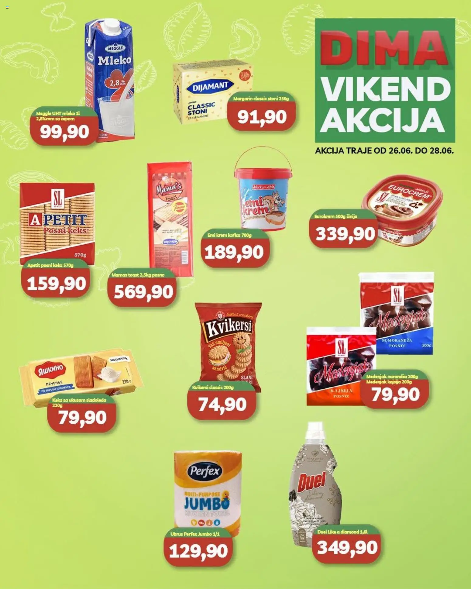 VP Dima katalog - važi od 26.06.2026 | Strana: 1 | Proizvode: Keks, Ubrus, Eurocrem, Mleko
