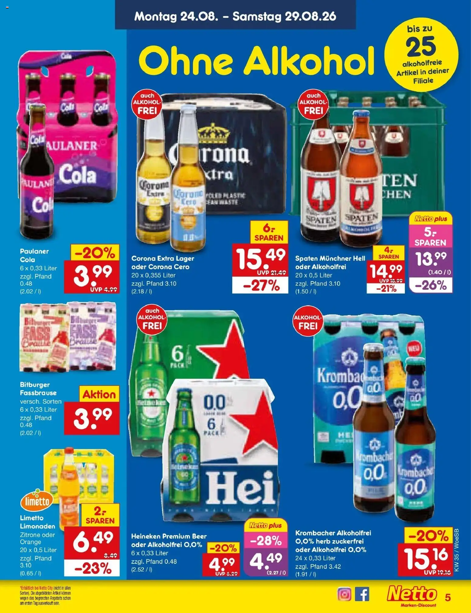 Netto Marken-Discount Prospekt Leonberg – gültig ab 24.08.2026 | Seite: 5 | Produkte: Heineken, Zitrone, Krombacher, Fassbrause