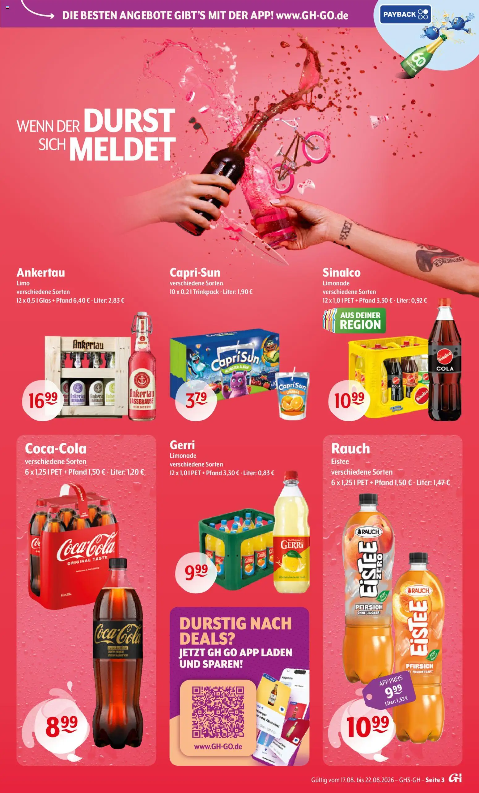 Trink und Spare Prospekt – gültig ab 17.08.2026 | Seite: 3 | Produkte: Sinalco, Coca cola, Monster, Pfirsich