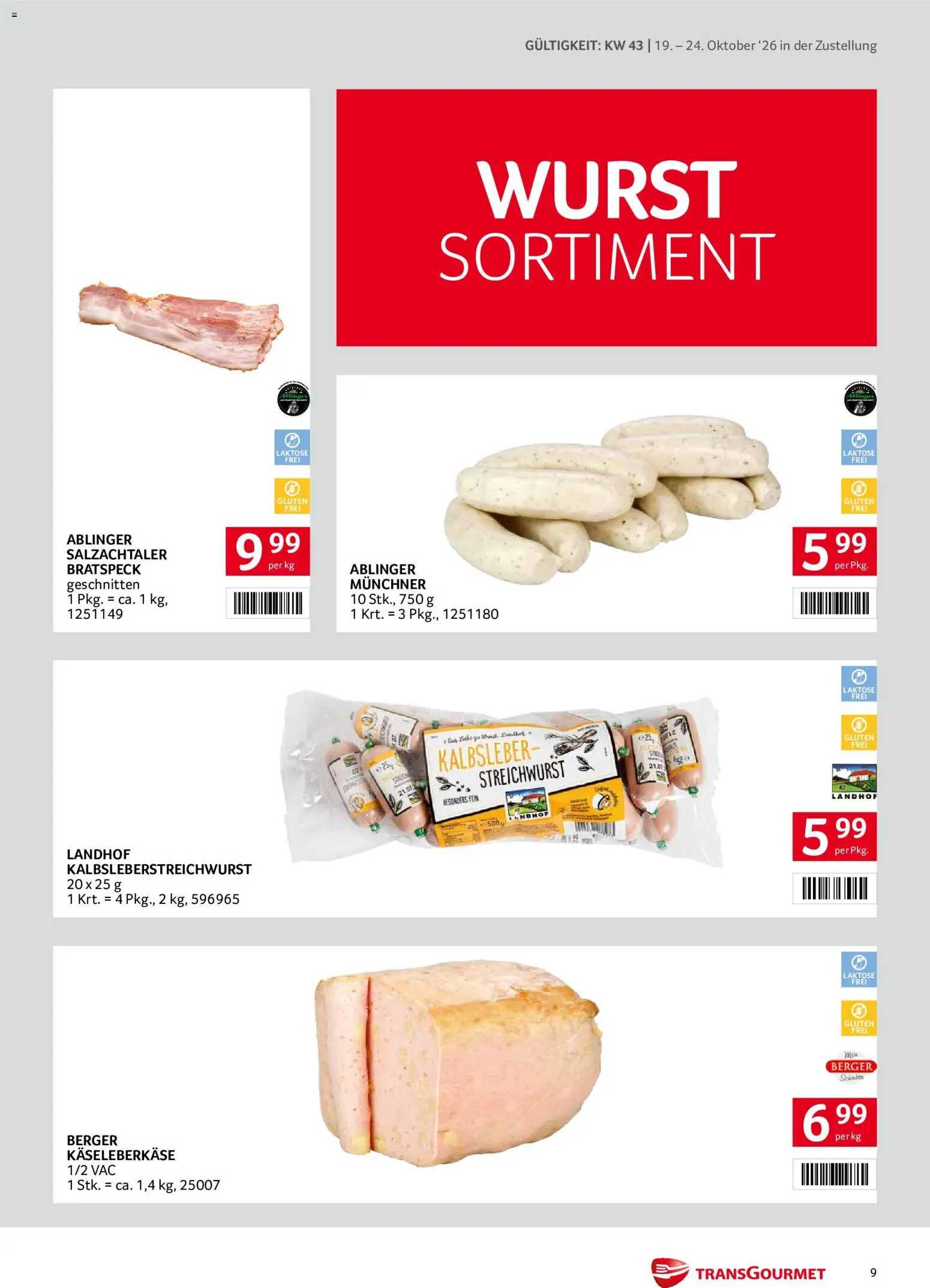 Transgourmet Flugblatt gültig ab 19.10.2026 | Seite: 9 | Produkte: Wurst