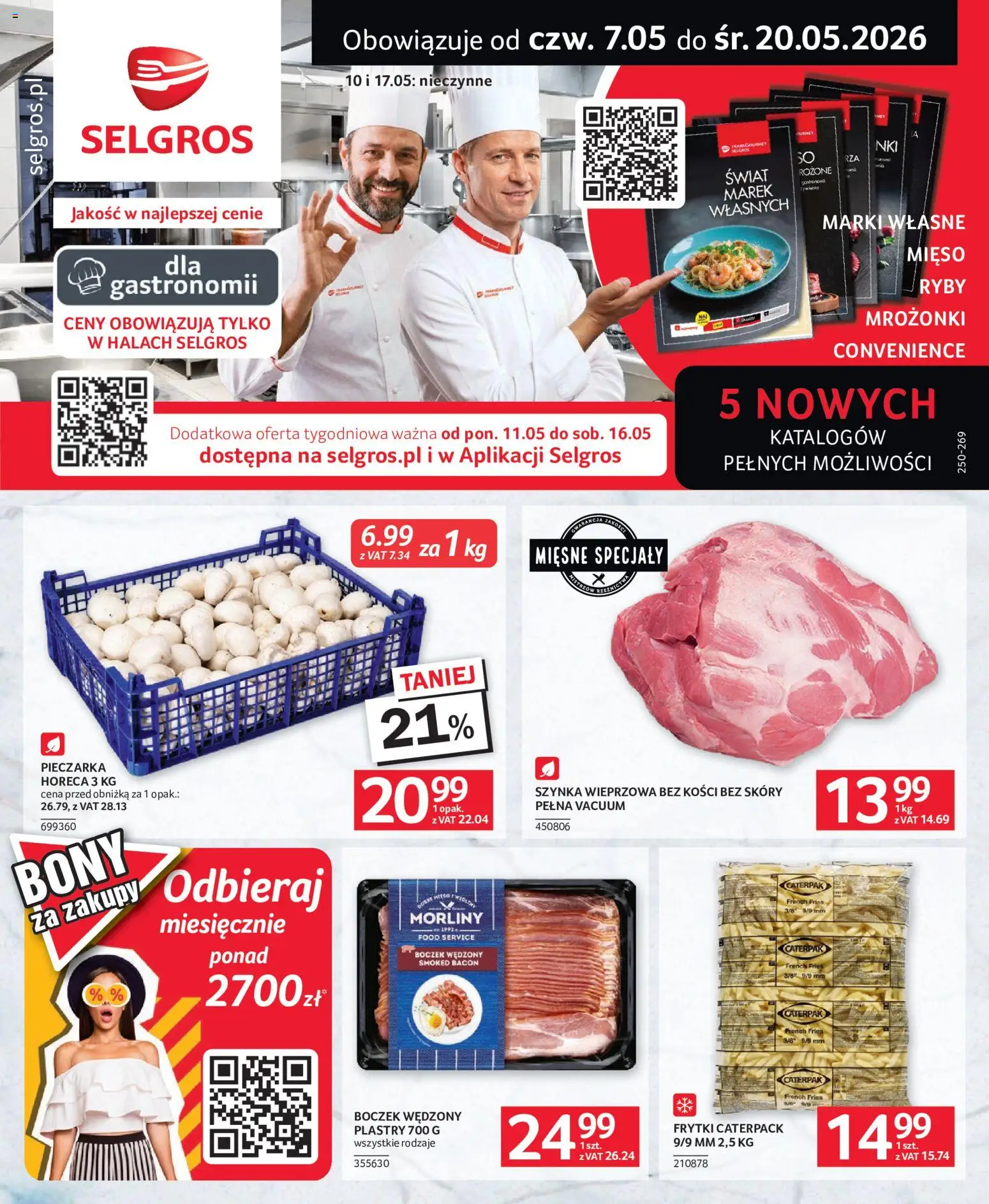 Selgros cash&carry gazetka - Oferta dla gastronomii od 07.05.2026 | Strona: 1 | Produkty: Boczek wędzony, Boczek, Ryby, Frytki