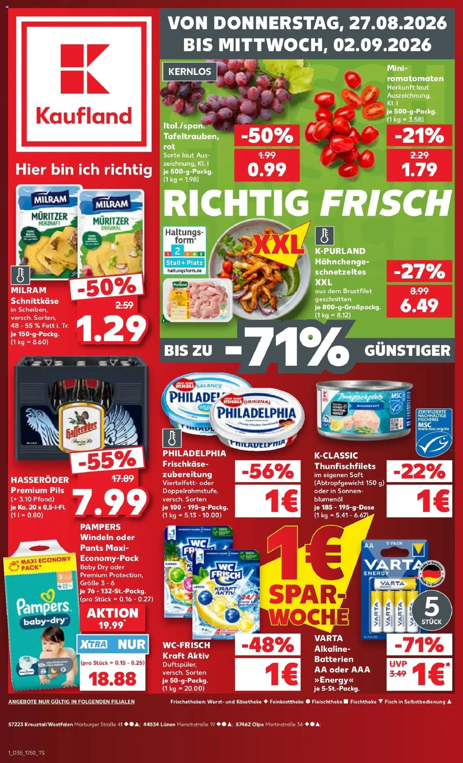 Prospekt Kaufland ab 27.08.2026 » Angebote Online zum Blättern | Seite: 1 | Produkte: Energy, Fisch, Milram, Hasseröder