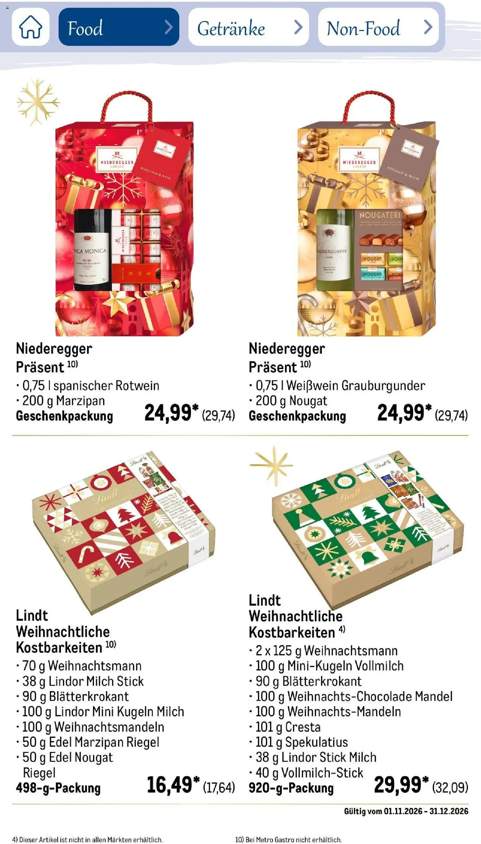 Metro Saisonkatalog Festtage voller Genuss – gültig ab 01.11.2026 | Seite: 103 | Produkte: Milch, Rotwein, Wein, Lindt