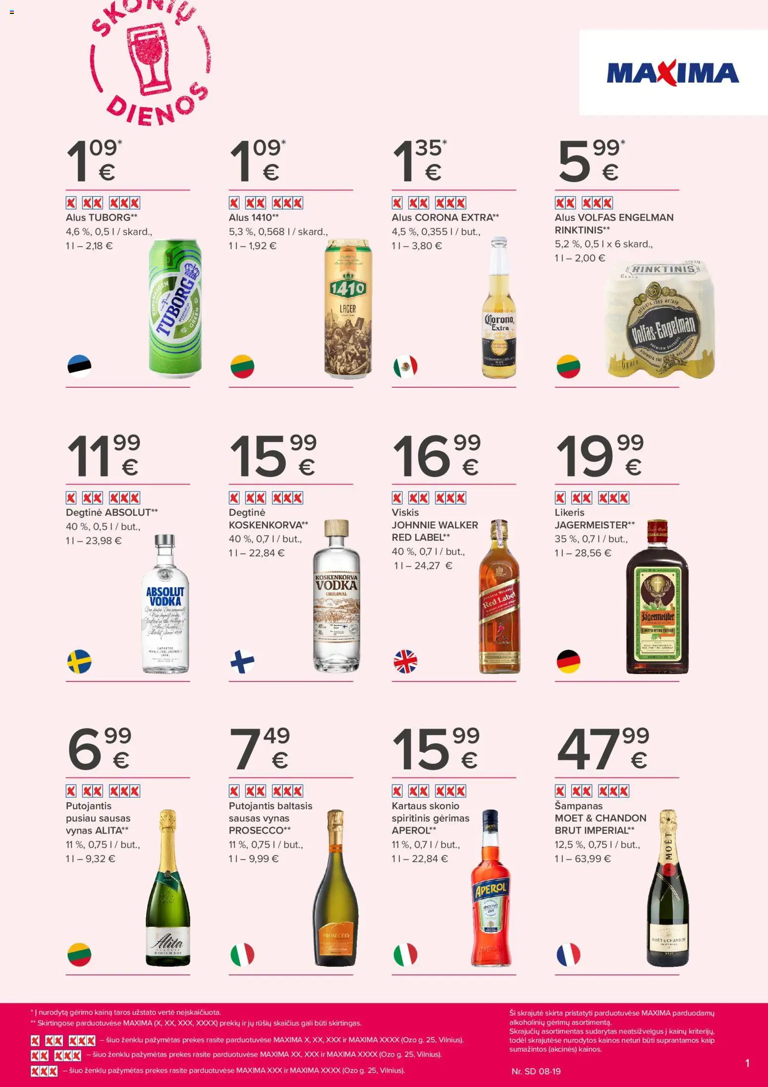 MAXIMA akcijos nuo 2026.08.06 | Puslapis: 1 | Prekių: Degtinė, Viskis, Vynas, Alus