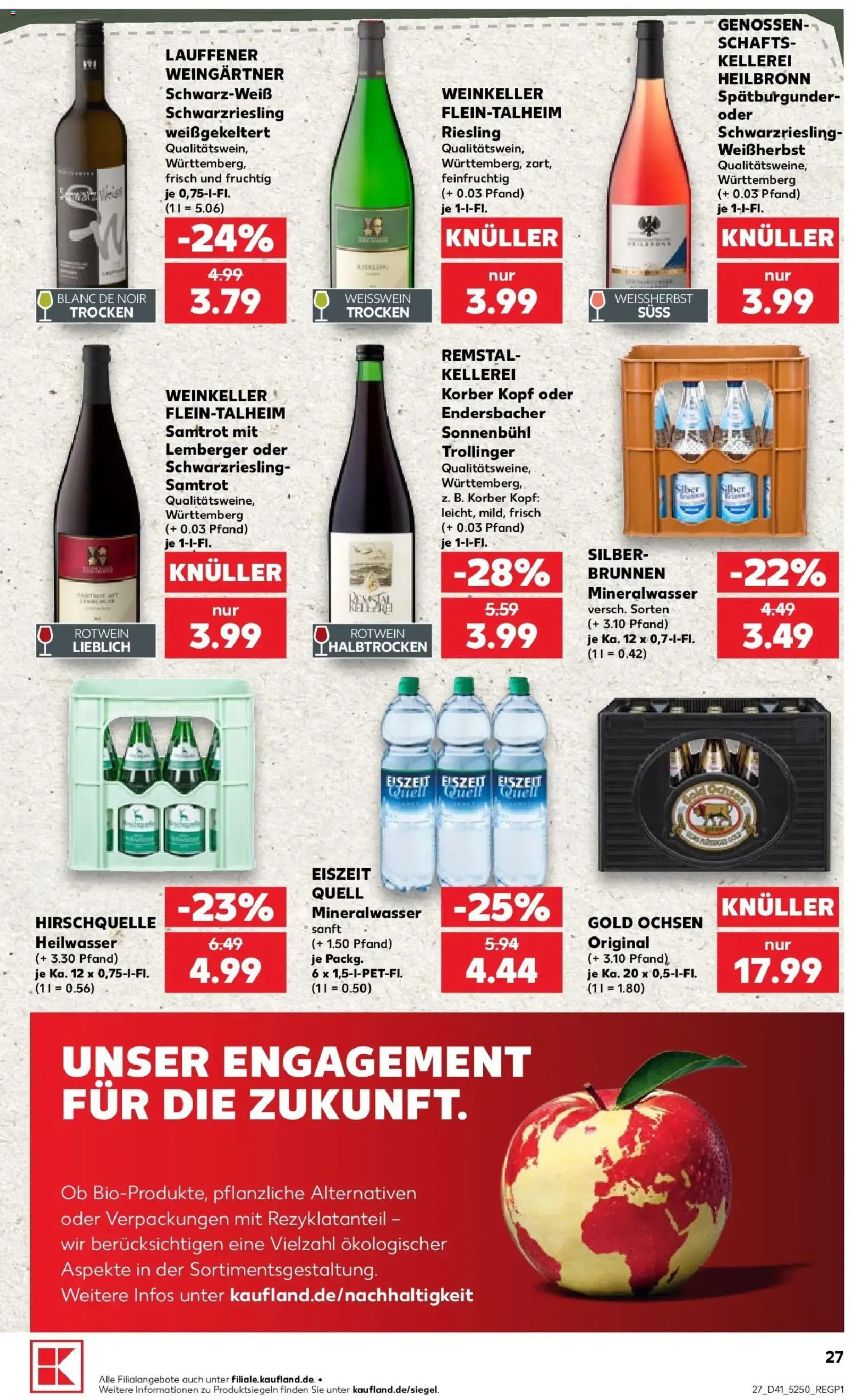 Prospekt Kaufland ab 08.10.2026 » Angebote Online zum Blättern | Seite: 27 | Produkte: Weißwein, Rotwein, Mineralwasser