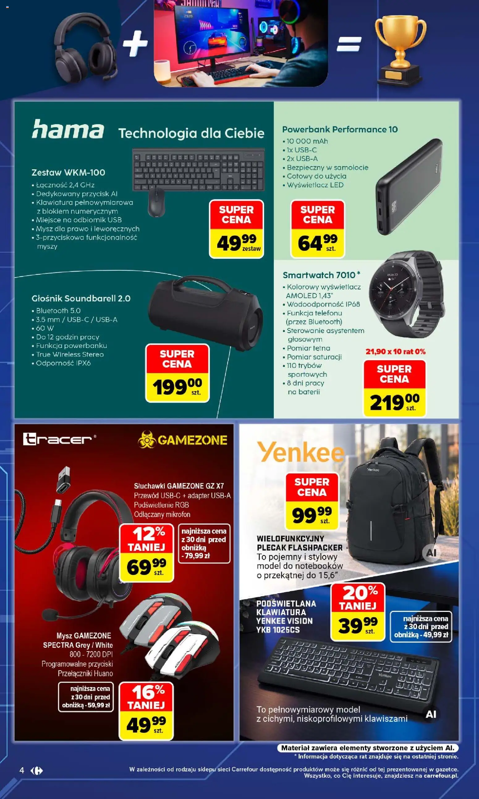 Carrefour gazetka - Multimedia dla każdego od 21.09.2026 | Strona: 4 | Produkty: Plecak, Mikrofon, Głośnik, Smartwatch