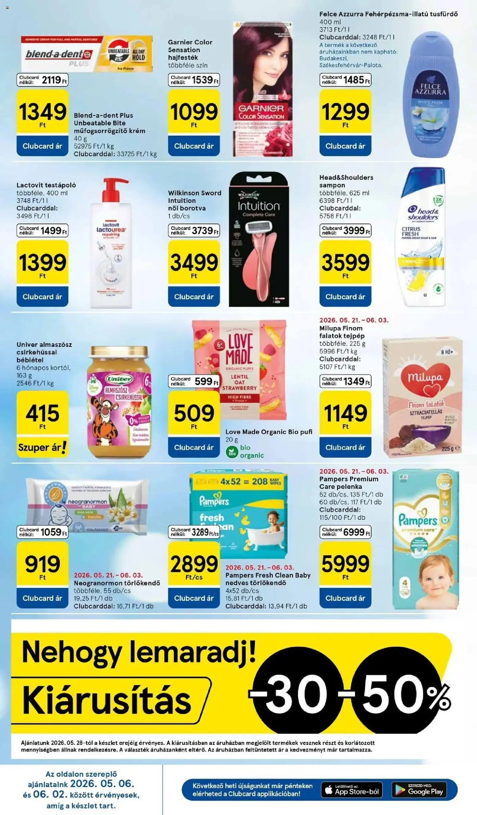 Tesco akciós ujság - amely érvényes a következő dátumtól: 28.05.2026 | Oldal: 8 | Termékek: Pampers, Törlőkendő, Hajfesték, Pelenka