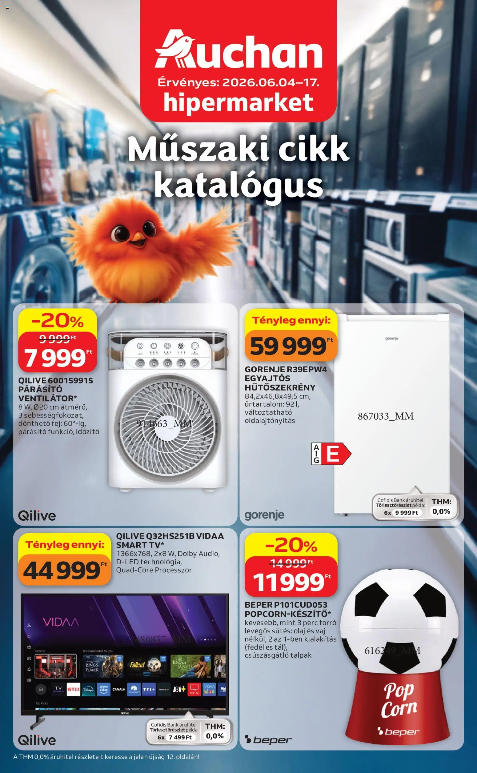 Auchan akciós ujság - amely érvényes a következő dátumtól: 04.06.2026 | Oldal: 1 | Termékek: Hűtőszekrény, Vaj, Olaj, Párásító