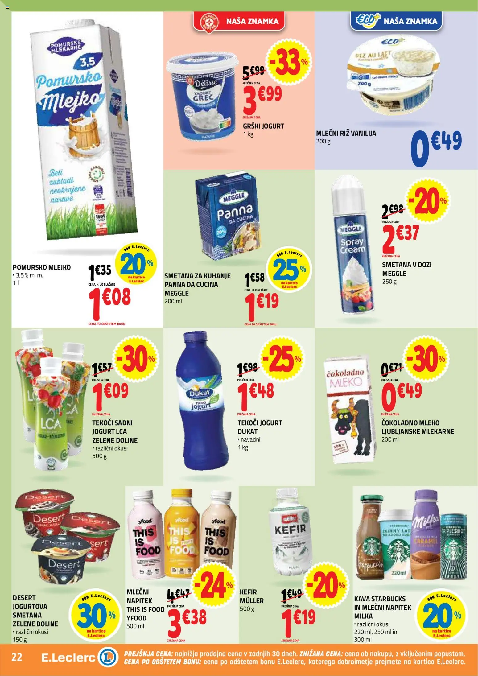 Novi E.leclerc katalog ponudbe – veljaven od 12.08.2026 | Stran: 22 | Izdelki: Grški jogurt, Kava, Riz, Smetana