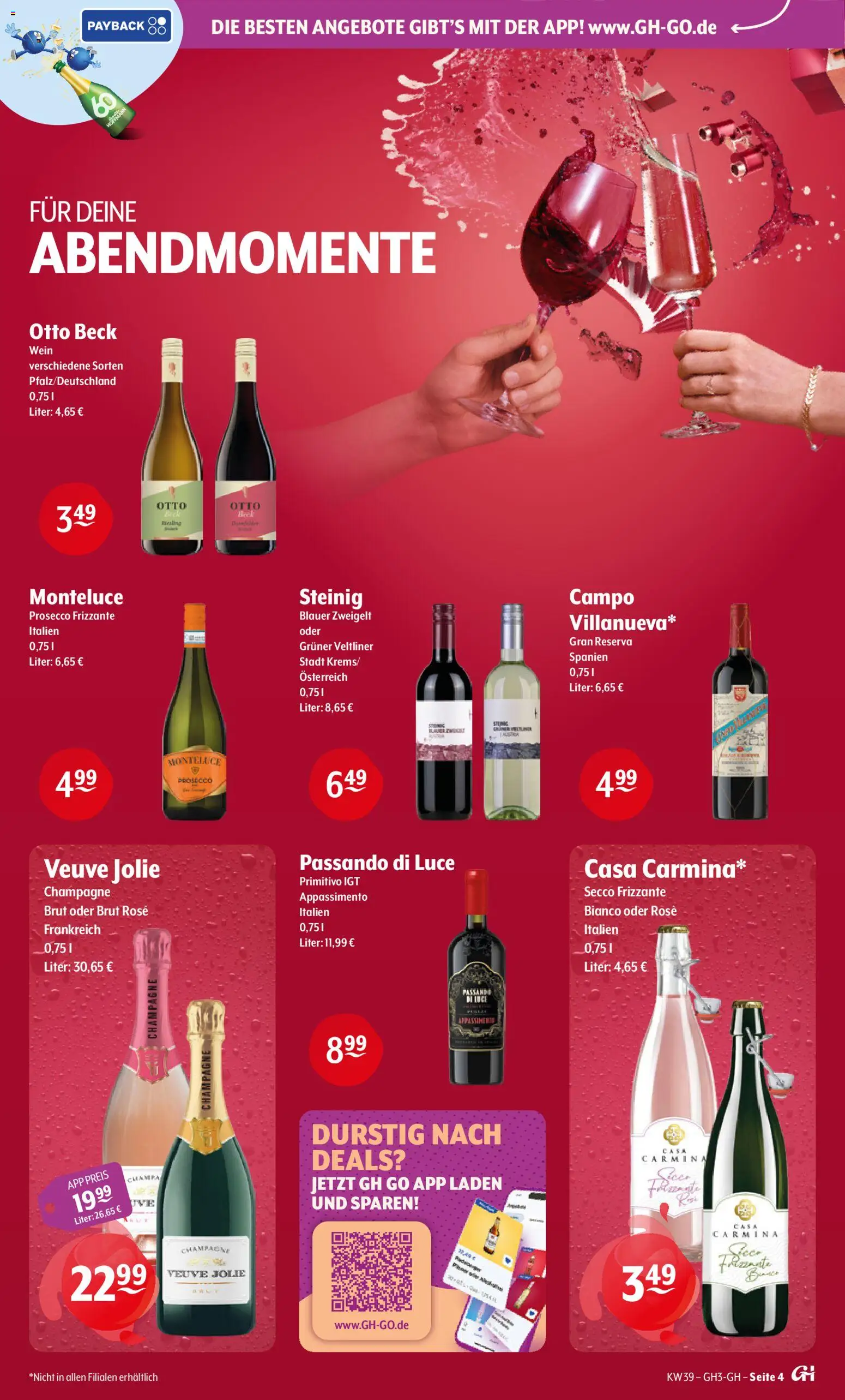 Trink und Spare Prospekt – gültig ab 21.09.2026 | Seite: 4 | Produkte: Prosecco, Wein