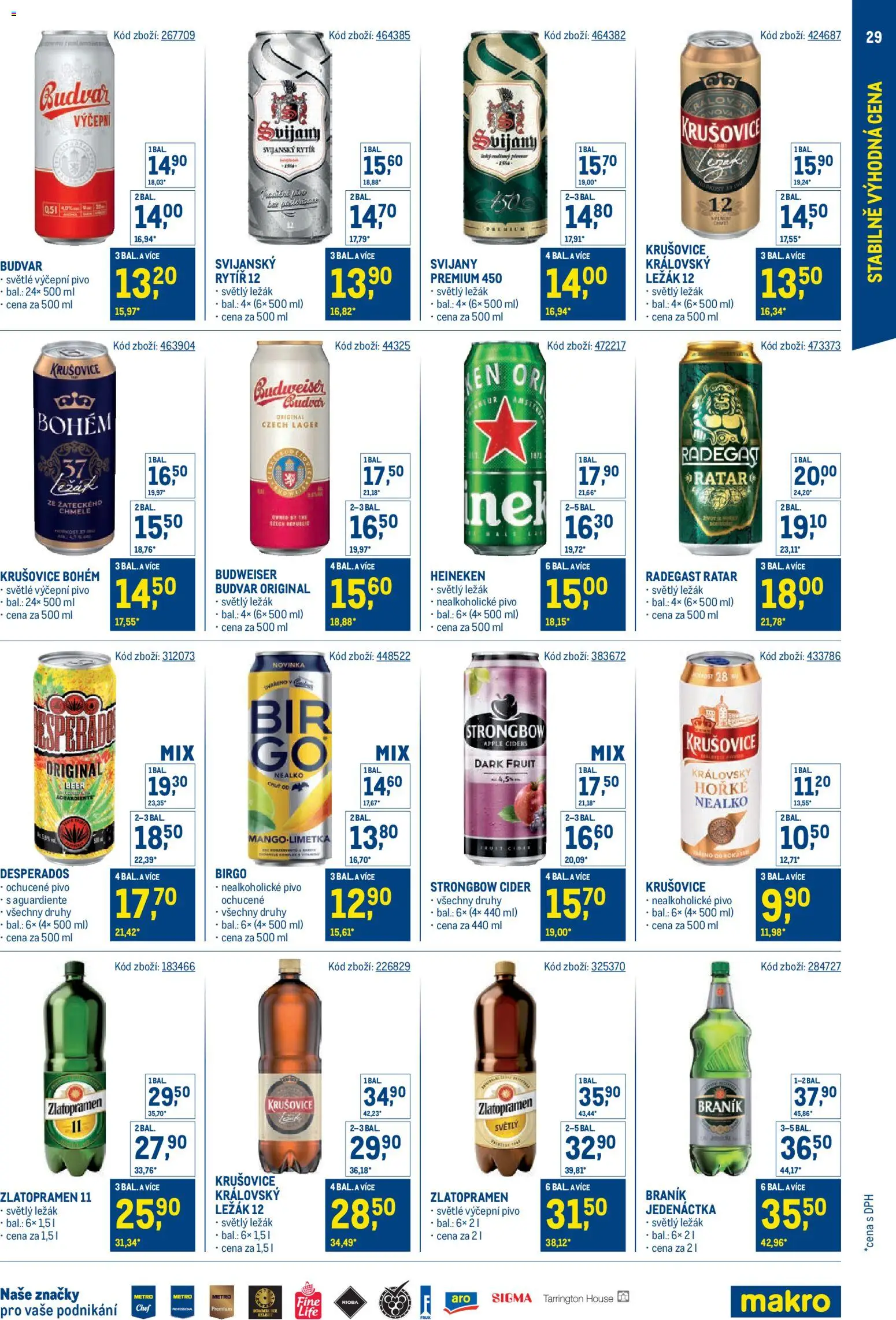 Makro - Stabilně výhodná cena od 18.05.2026 | Strana: 29 | Produkty: Budvar, Krušovice Bohém, Braník, Radegast