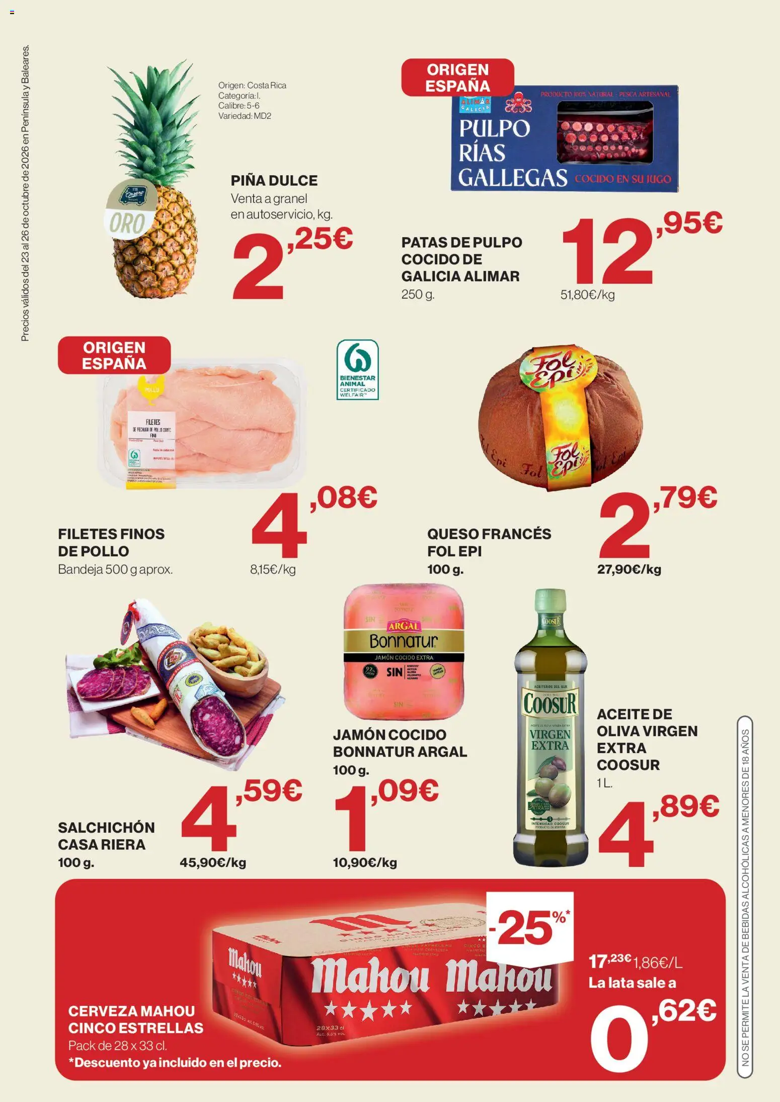Supercor Península y Baleares │ válido desde el 23/10/2026 | Página: 2 | Productos: Queso, Jamón cocido, Piña, Bebidas