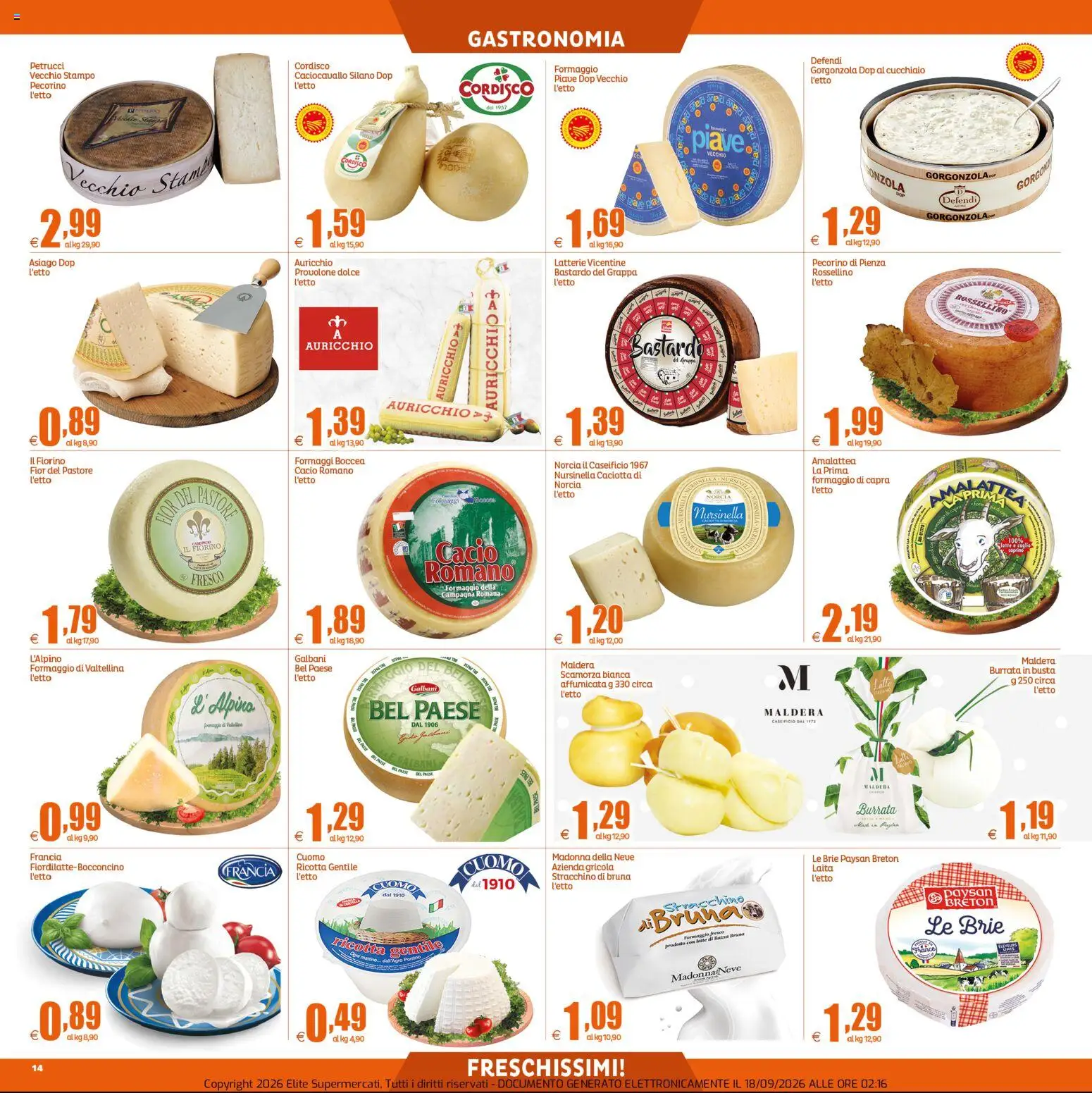 Volantino Elite Supermercati del 18/09/2026 | Pagina: 14 | Prodotti: Provolone, Formaggio, Formaggio di capra, Stracchino