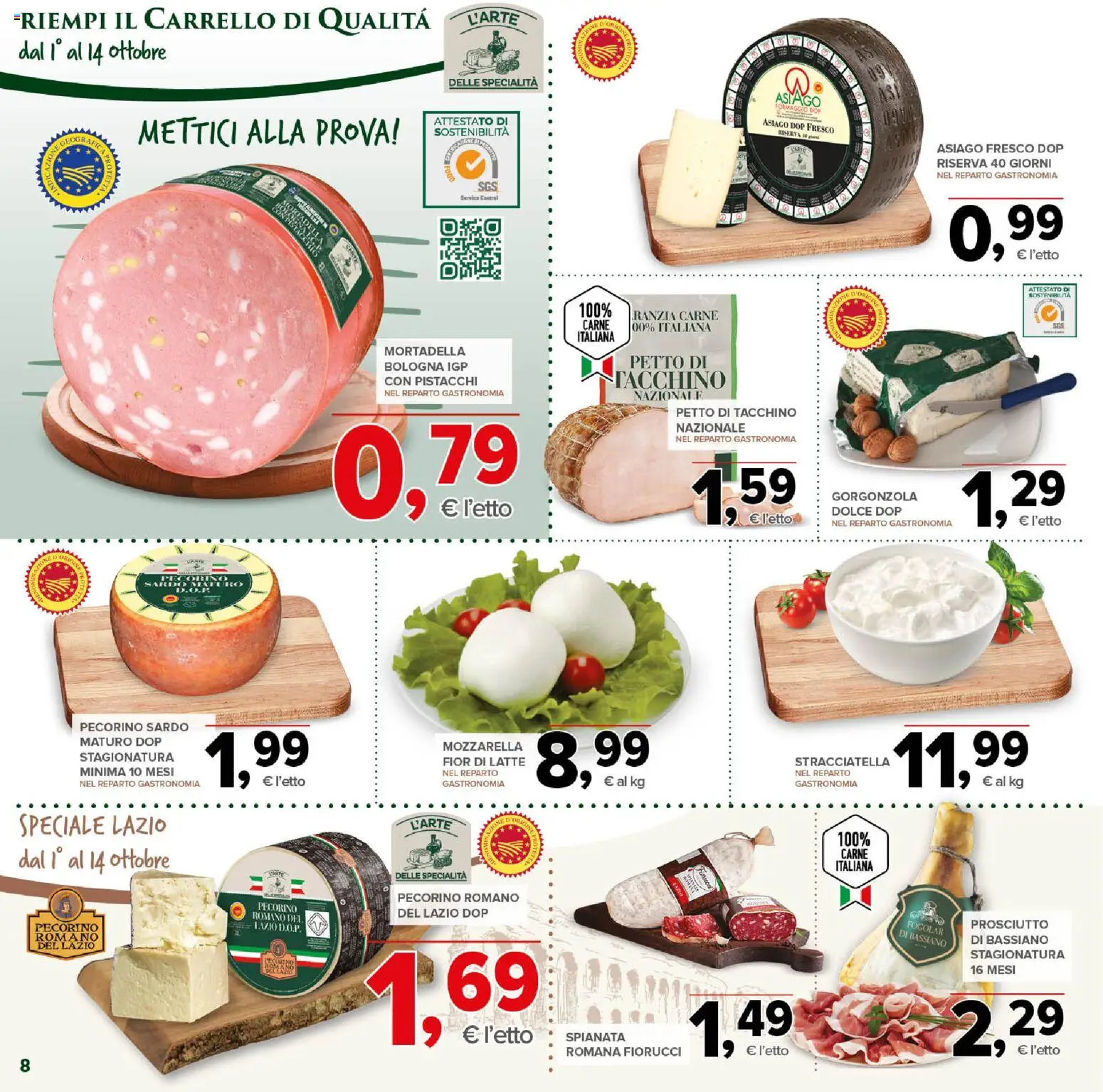Volantino Todis del 01/10/2026 | Pagina: 8 | Prodotti: Latte, Prosciutto, Pecorino Romano, Specialità