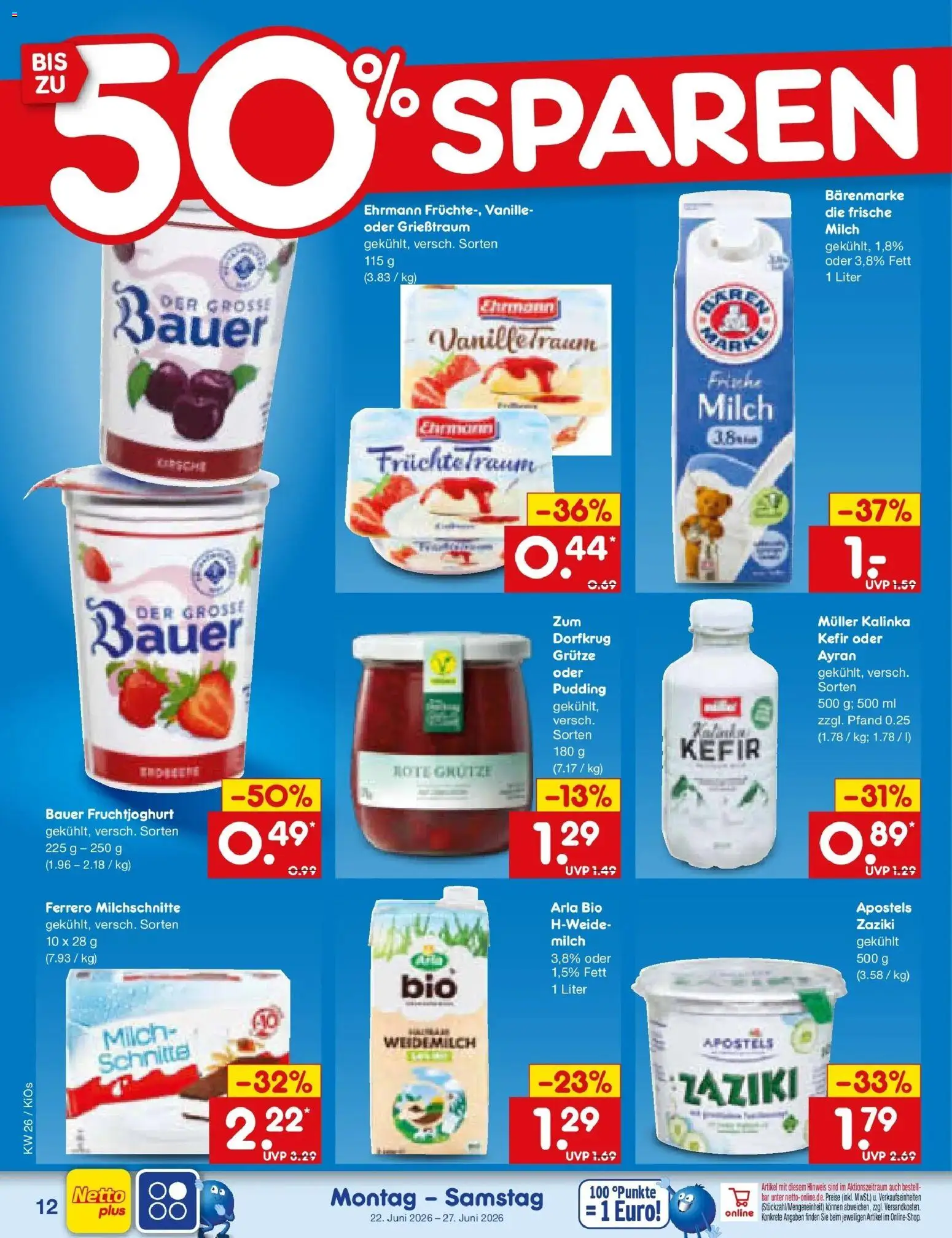Netto Marken-Discount Prospekt Oberhaid – gültig ab 21.06.2026 | Seite: 14 | Produkte: Milch, Fruchtjoghurt, Pudding, Ferrero milchschnitte