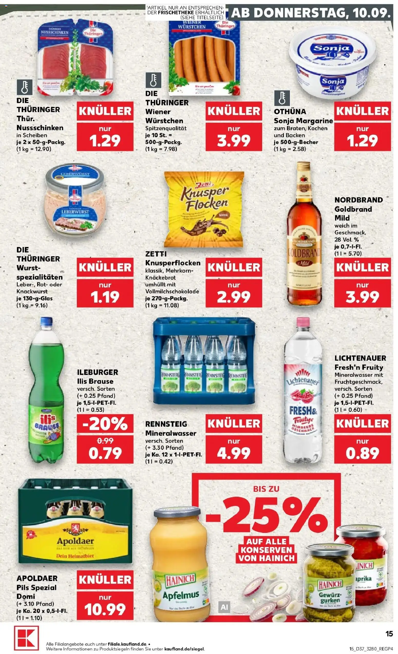 Prospekt Kaufland ab 10.09.2026 » Angebote Online zum Blättern | Seite: 15 | Produkte: Wiener wurstchen, Spezialitäten, Pils, Apfelmus