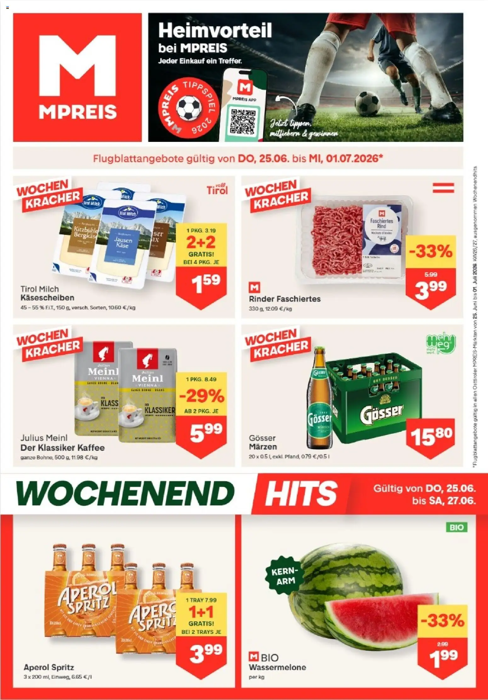MPREIS Anras gültig ab 25.06.2026 | Seite: 1 | Produkte: Wassermelone, Milch, Käse, Kaffee
