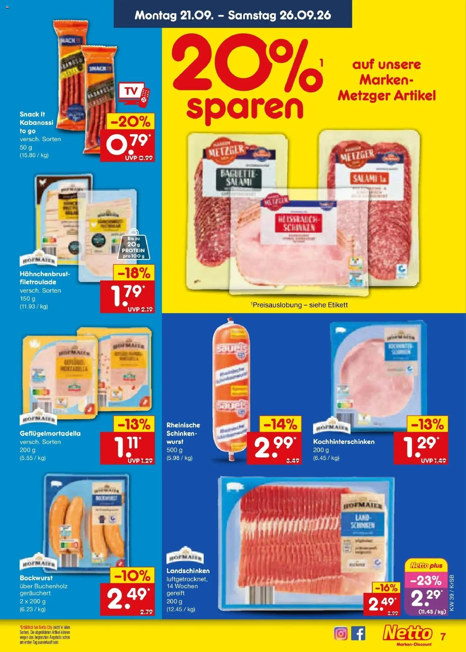 Netto Marken-Discount Prospekt Baesweiler – gültig ab 21.09.2026 | Seite: 11 | Produkte: Wurst, Salami, Schinken, Hahnchenbrust