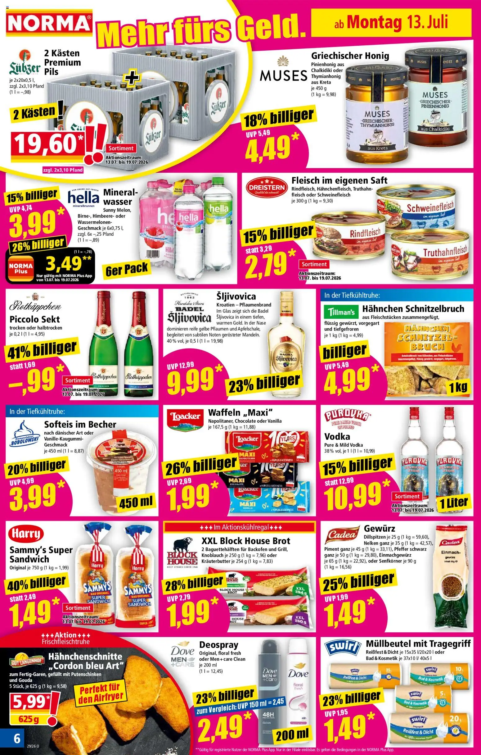 Norma Prospekt – gültig ab 13.07.2026 | Seite: 6 | Produkte: Bad, Pils, Knoblauch, Fleisch