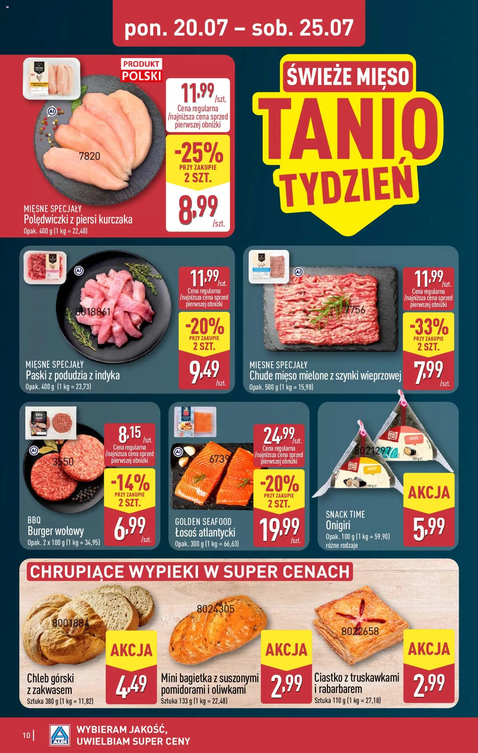Aldi Polsko leták od 20.07.2026 | Strana: 10 | Produkty: Burger, Chléb, Losos