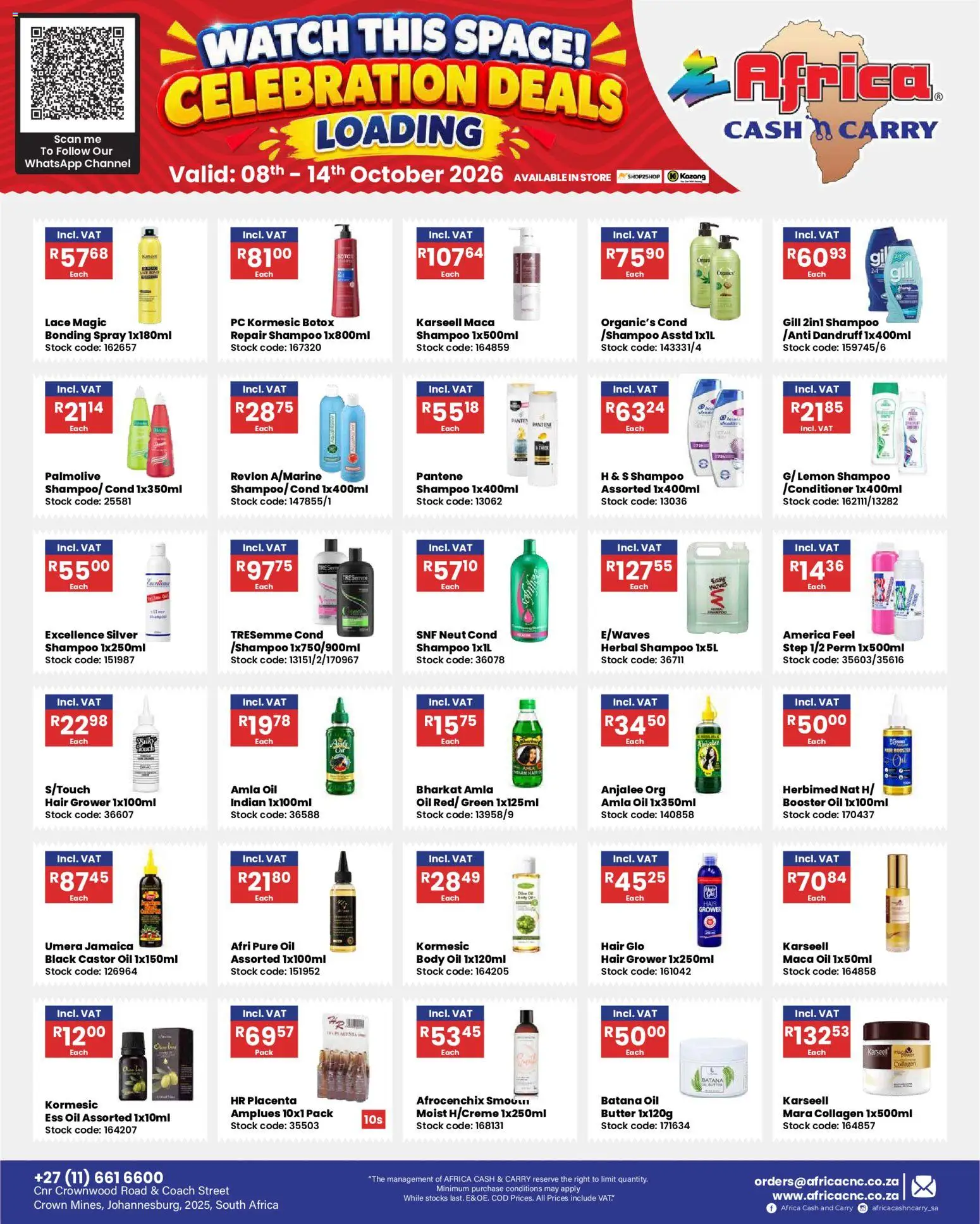 New Africa Cash & Carry catalogue – valid from 08/10/2026 | Page: 2 | Products: PC, Oil, Shampoo, Stock