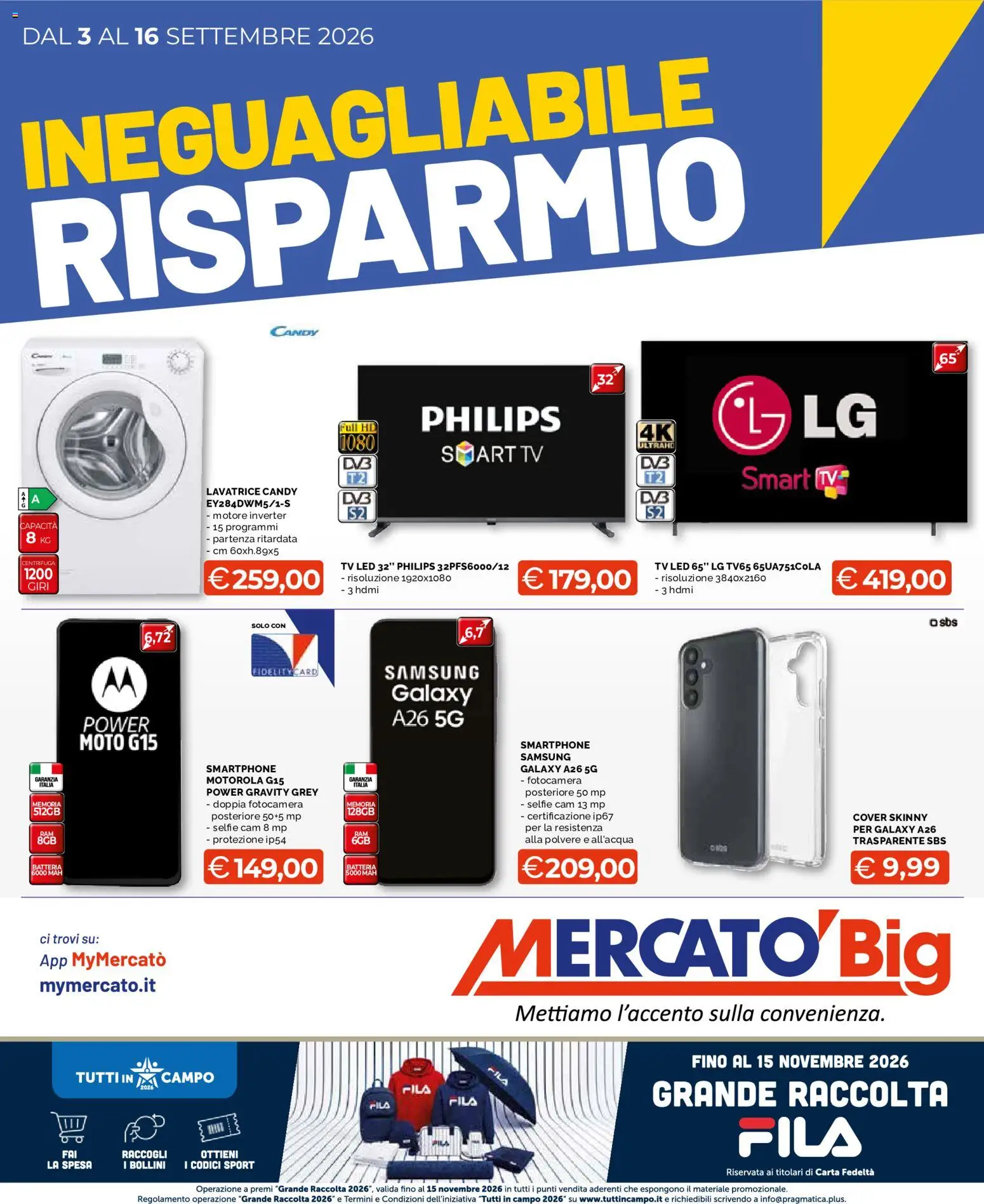 Volantino Mercatò del 03/09/2026 | Pagina: 1 | Prodotti: Smartphone samsung, smart TV, Centrifuga, TV
