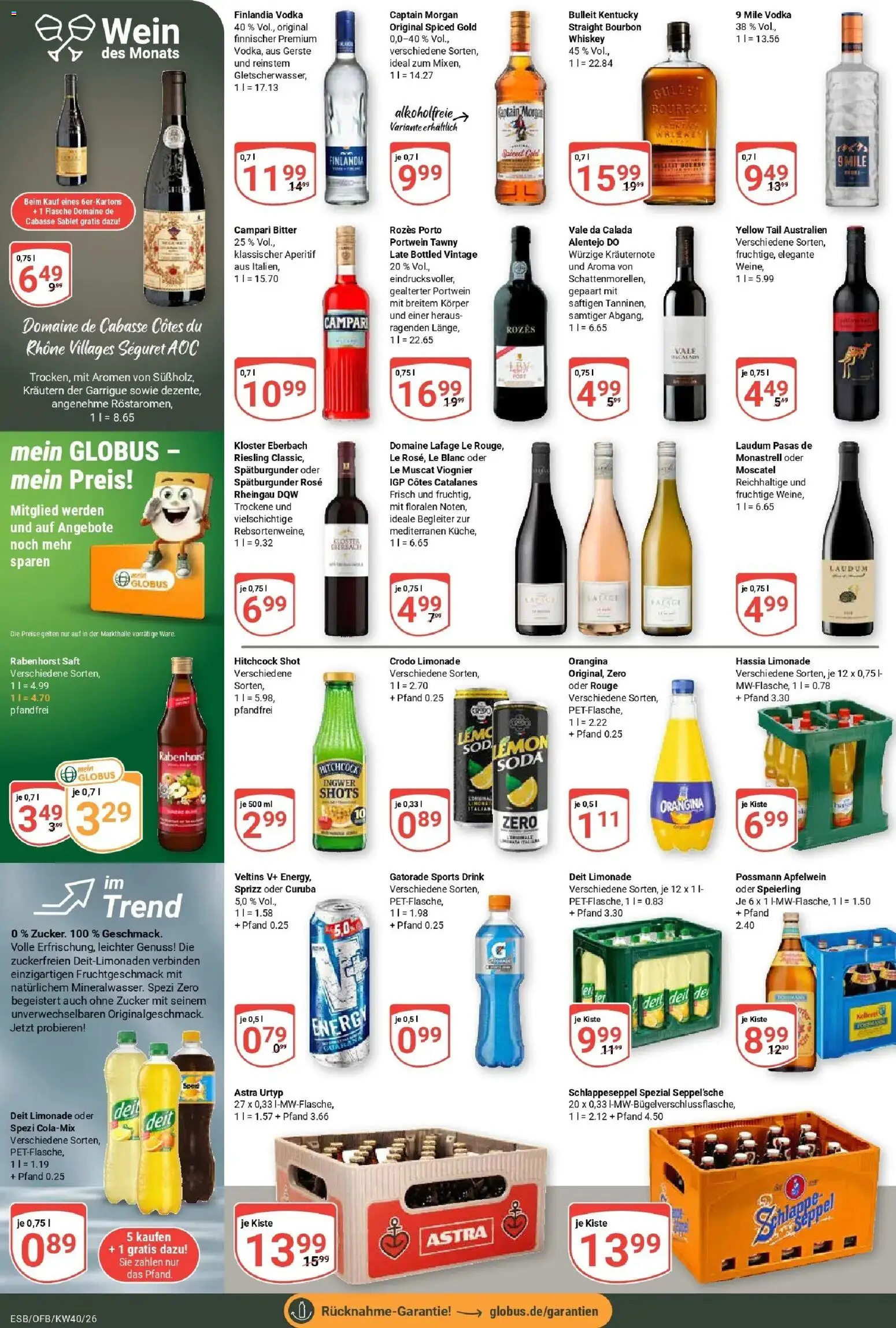 Globus Prospekt Eschborn (ab 28.09.2026) » Angebote online | Seite: 18 | Produkte: Campari, Captain morgan, Saft, Veltins