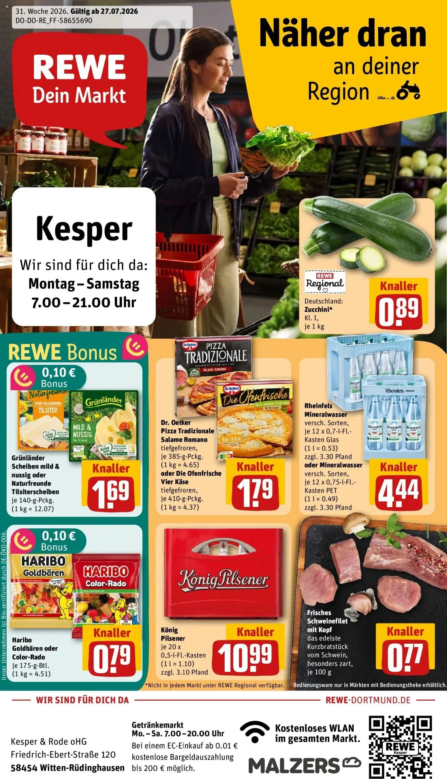 Rewe Prospekt Witten – gültig ab 27.07.2026 | Seite: 1 | Produkte: Haribo, Käse, Ofenfrische, Schweinefilet