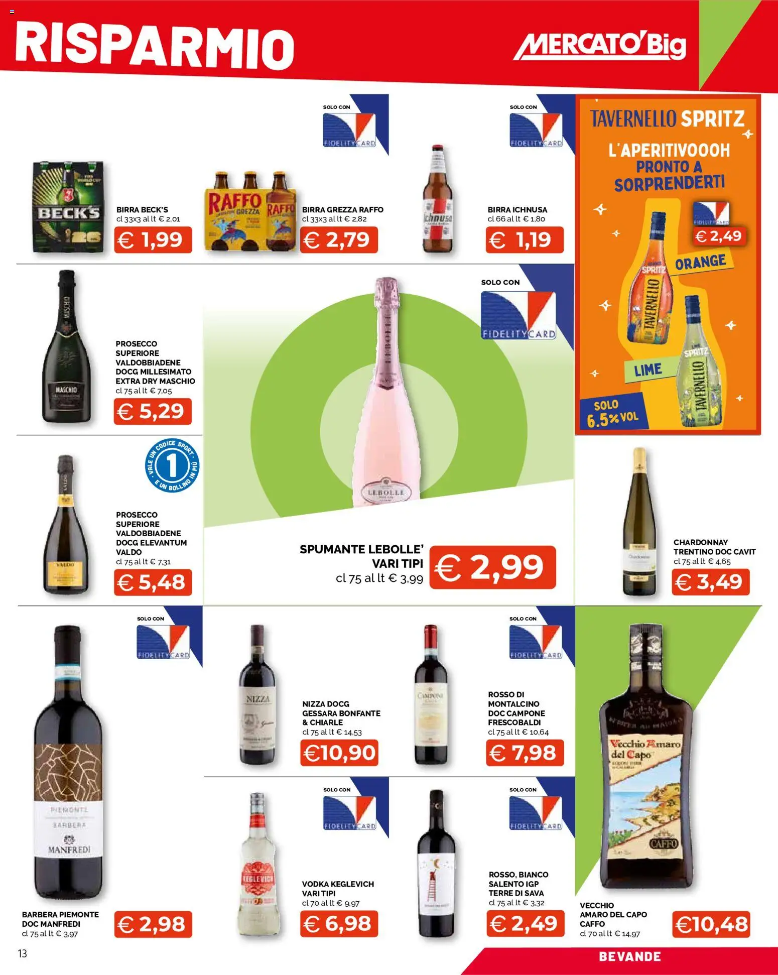 Volantino Mercatò del 22/10/2026 | Pagina: 13 | Prodotti: Birra, Vodka, Lime, Spumante