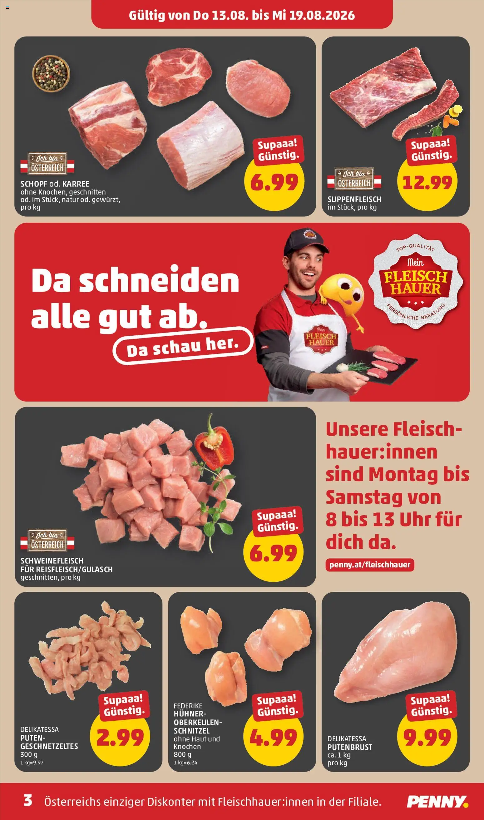 Penny Markt Eröffnung in 4221 Steyregg gültig ab 13.08.2026 | Seite: 3 | Produkte: Putenbrust, Uhr, Schweinefleisch