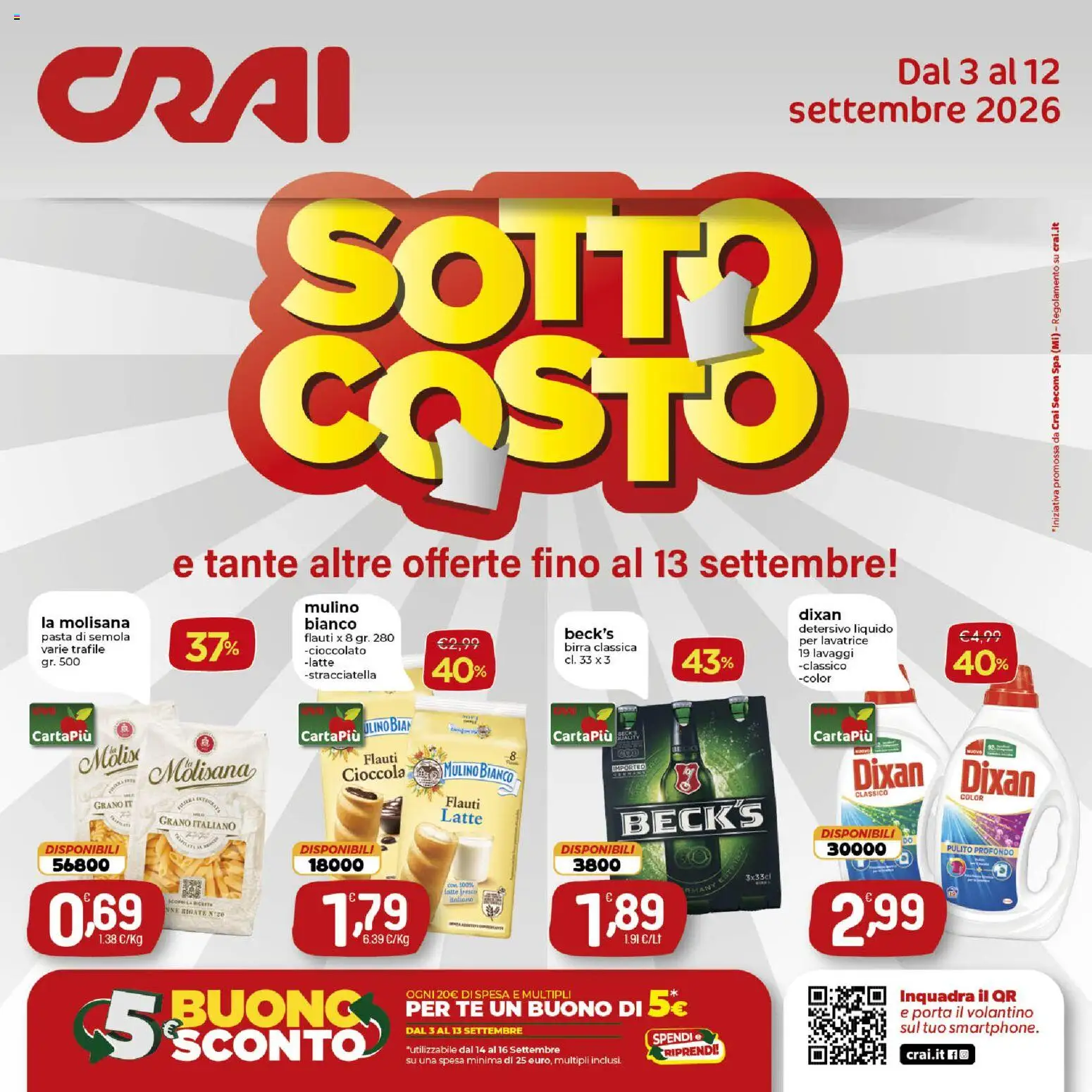 Volantino CRAI del 03/09/2026 | Pagina: 1 | Prodotti: La Molisana, Pasta di semola, Latte, Stracciatella