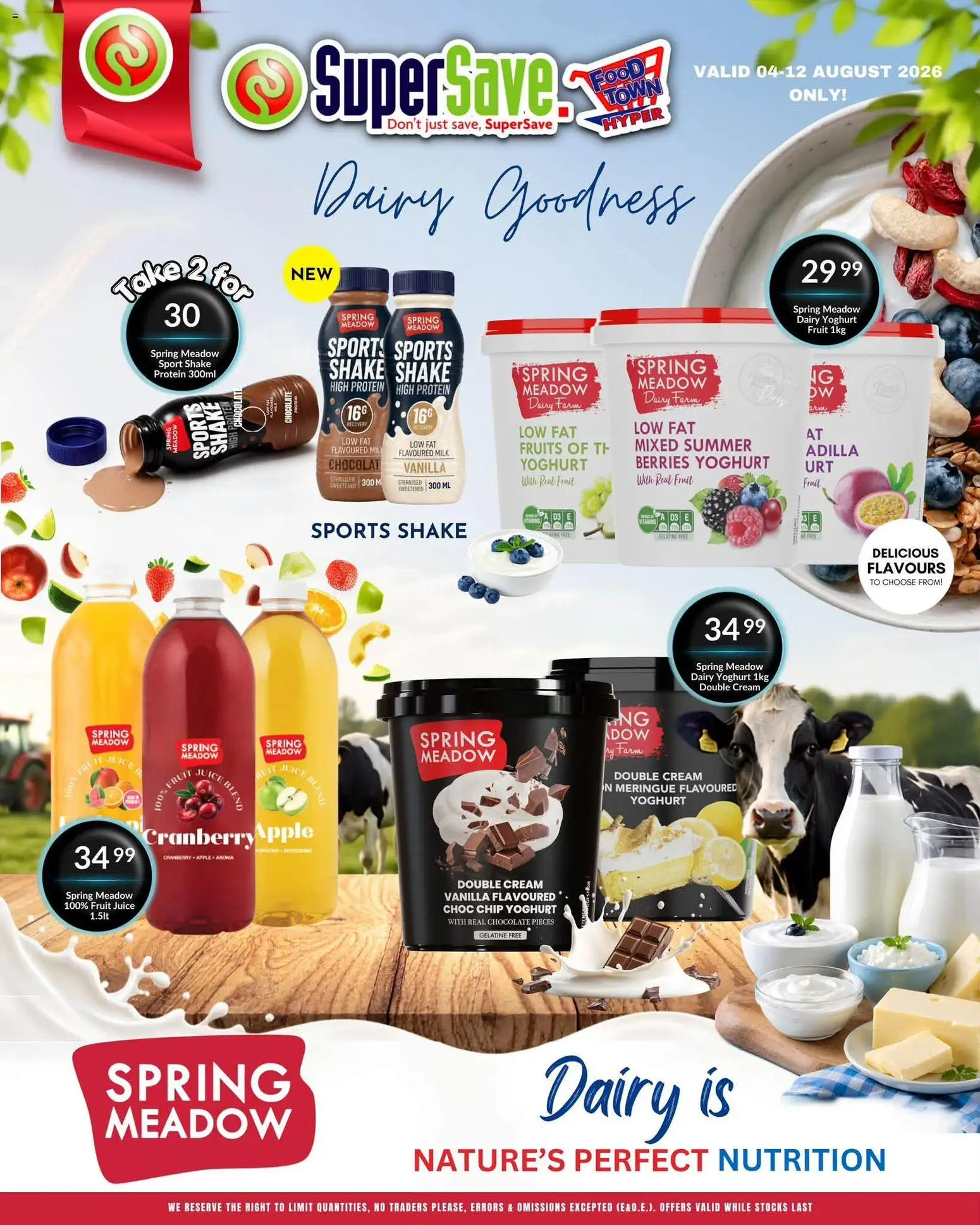 New Super Save catalogue – valid from 04/08/2026 | Page: 2 | Products: Yoghurt, Detergente líquido, Chocolate, Juice