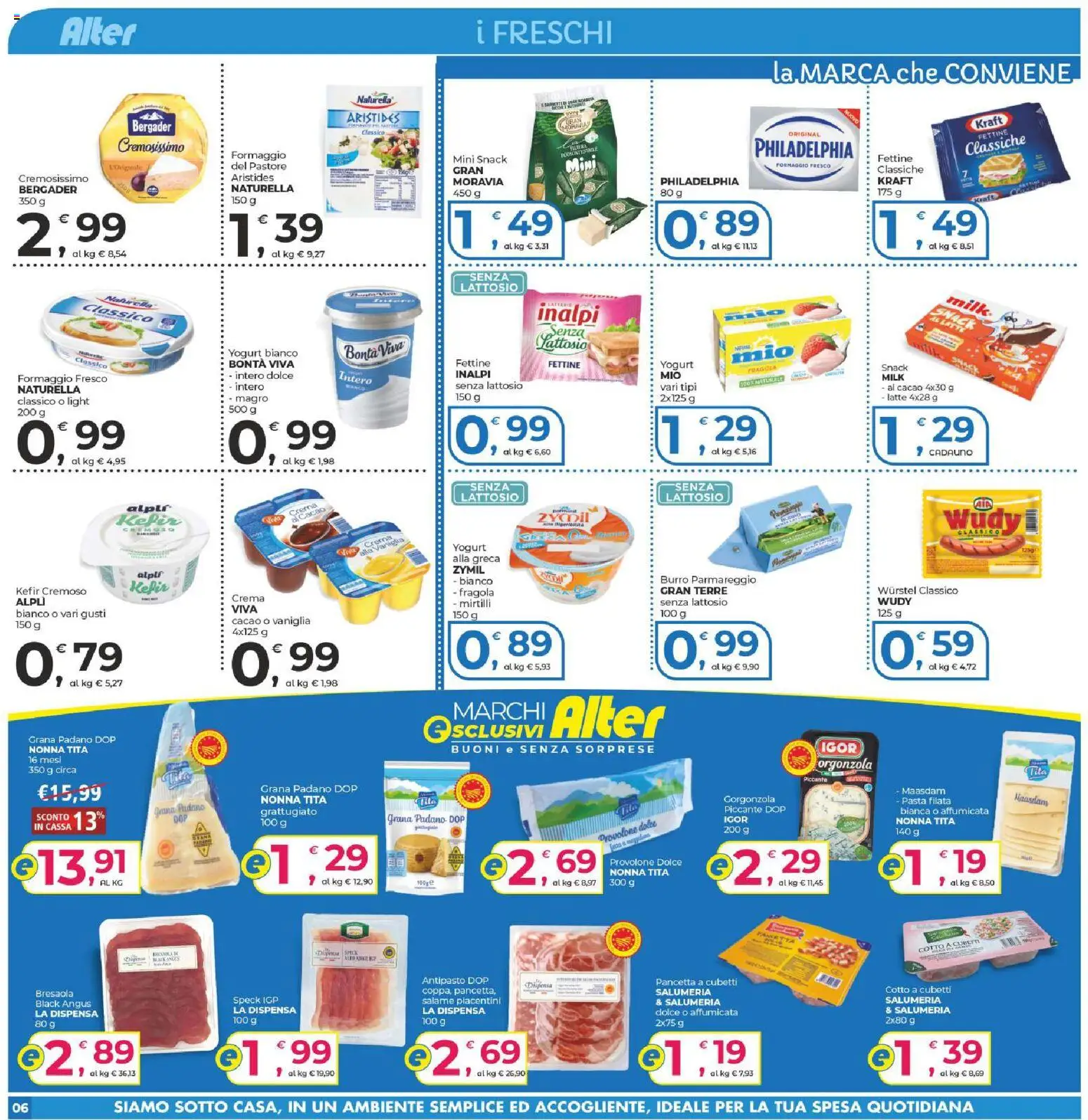 Volantino Alter Discount del 17/09/2026 | Pagina: 6 | Prodotti: Provolone, Salame, Bresaola, Yogurt bianco