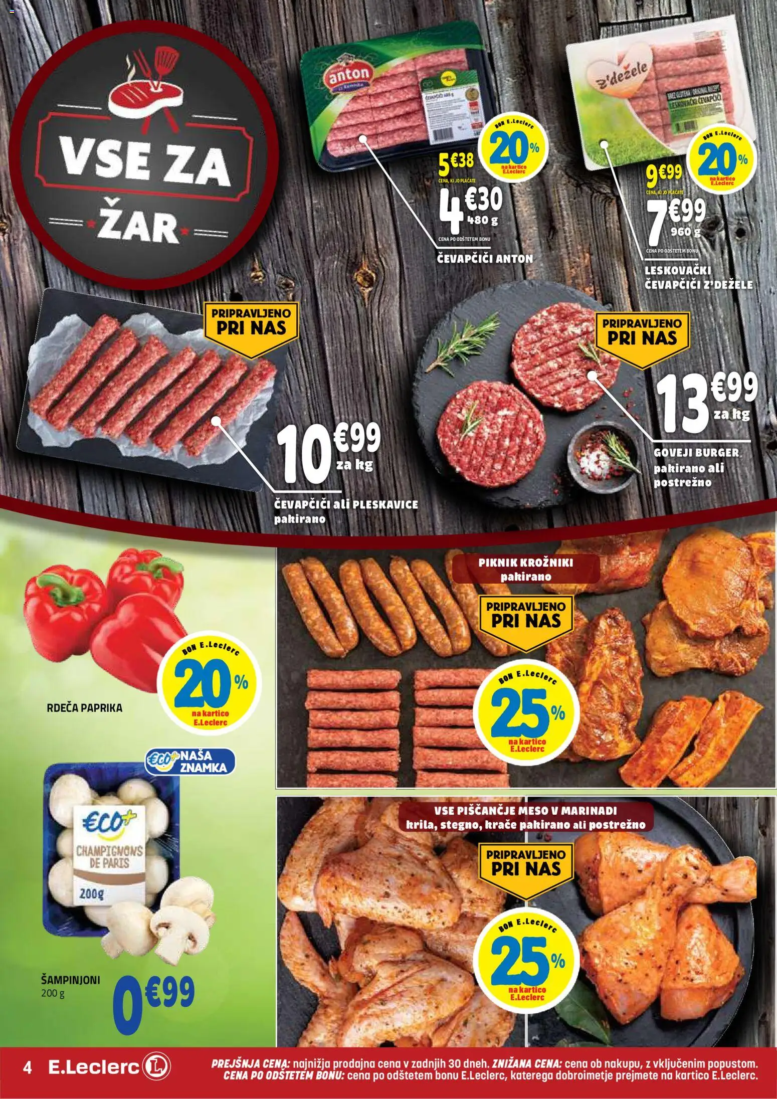 Novi E.leclerc katalog ponudbe – veljaven od 05.08.2026 | Stran: 4 | Izdelki: Paprika, Čevapčiči, Pleskavice, Piscancje meso