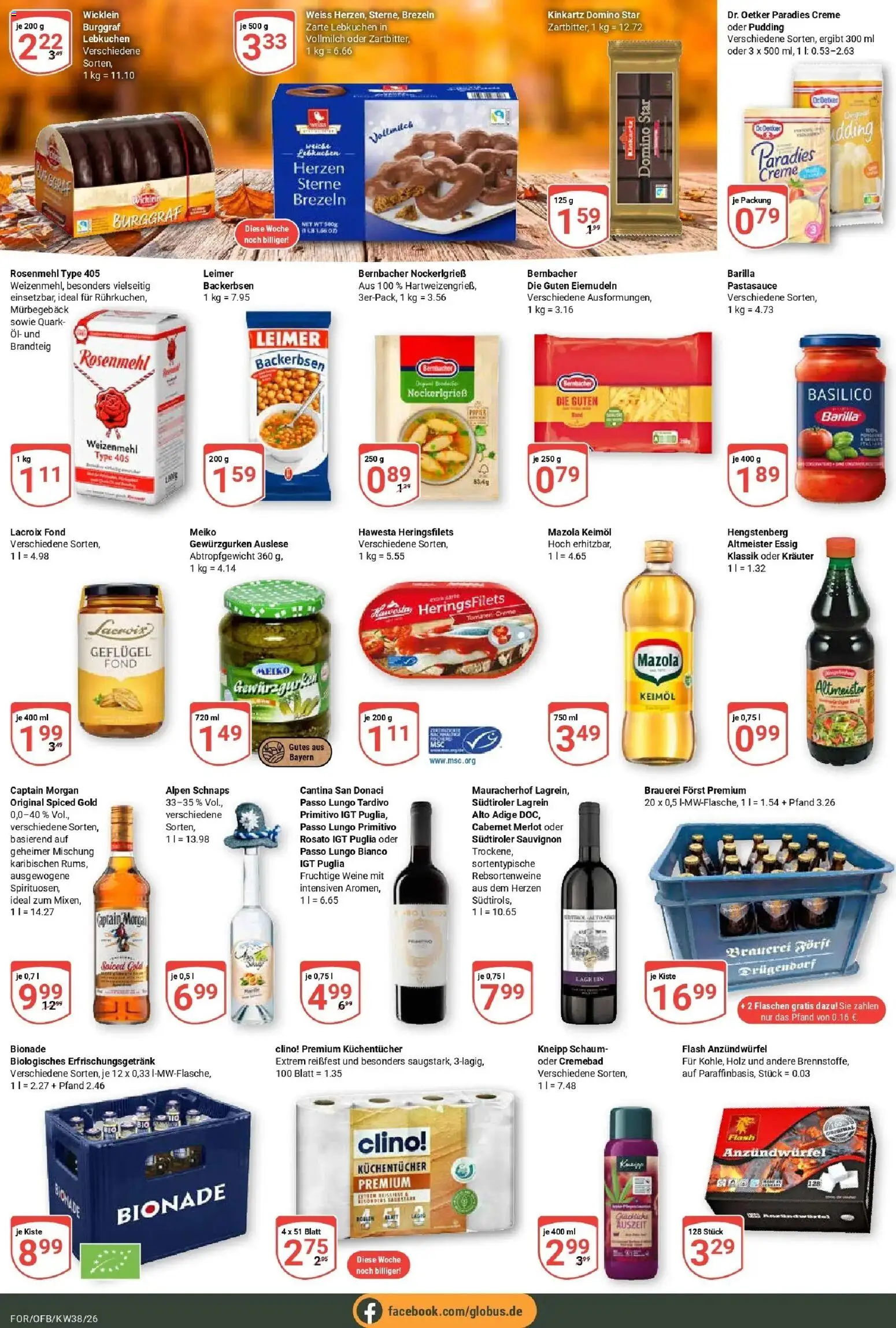 Globus Prospekt Forchheim (ab 14.09.2026) » Angebote online | Seite: 16 | Produkte: Barilla, Tomaten, Weizenmehl, Captain morgan