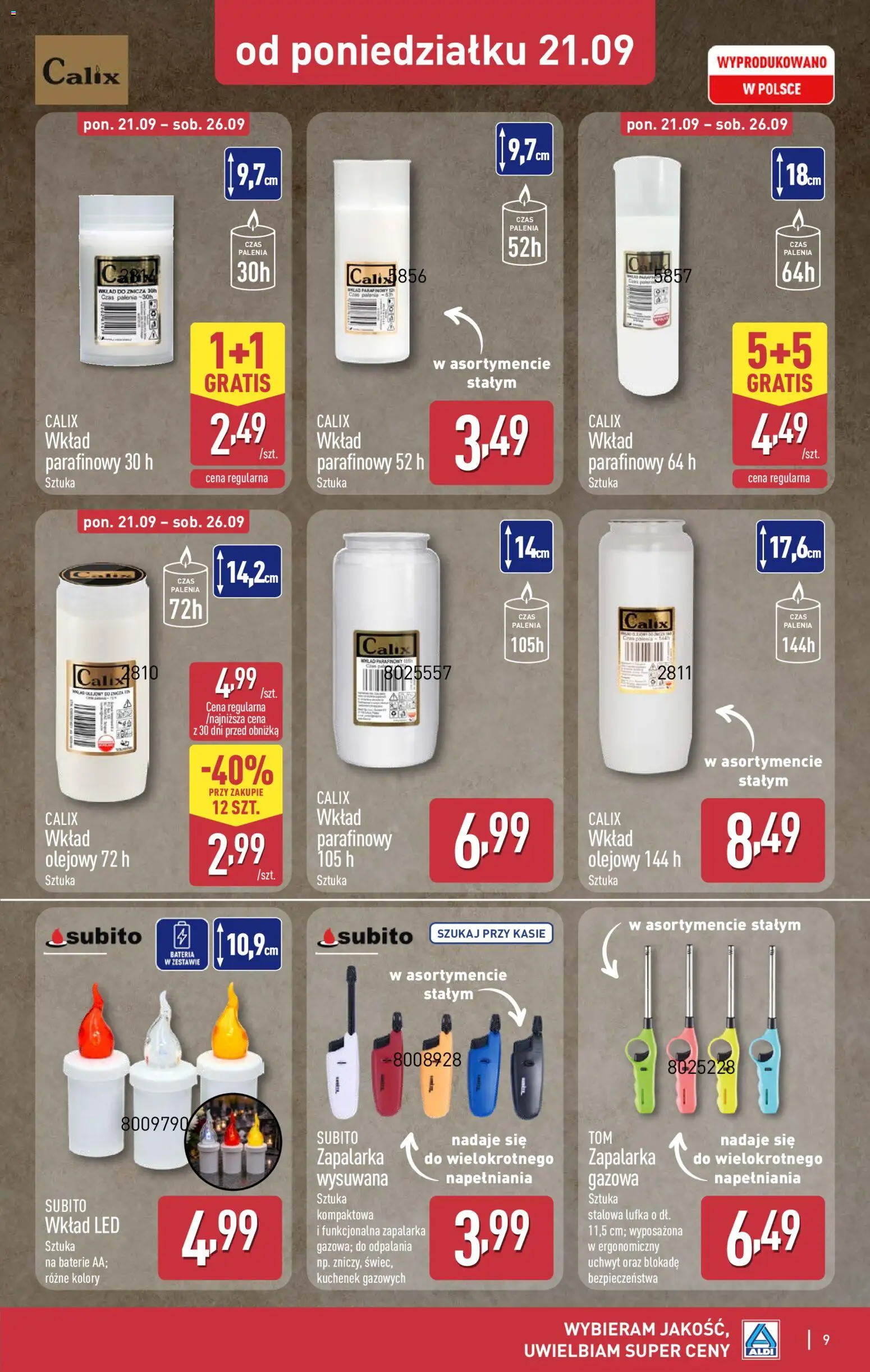 Aldi Polsko leták - Znicze i stroiki od 21.09.2026 | Strana: 9 | Produkty: Baterie, LED