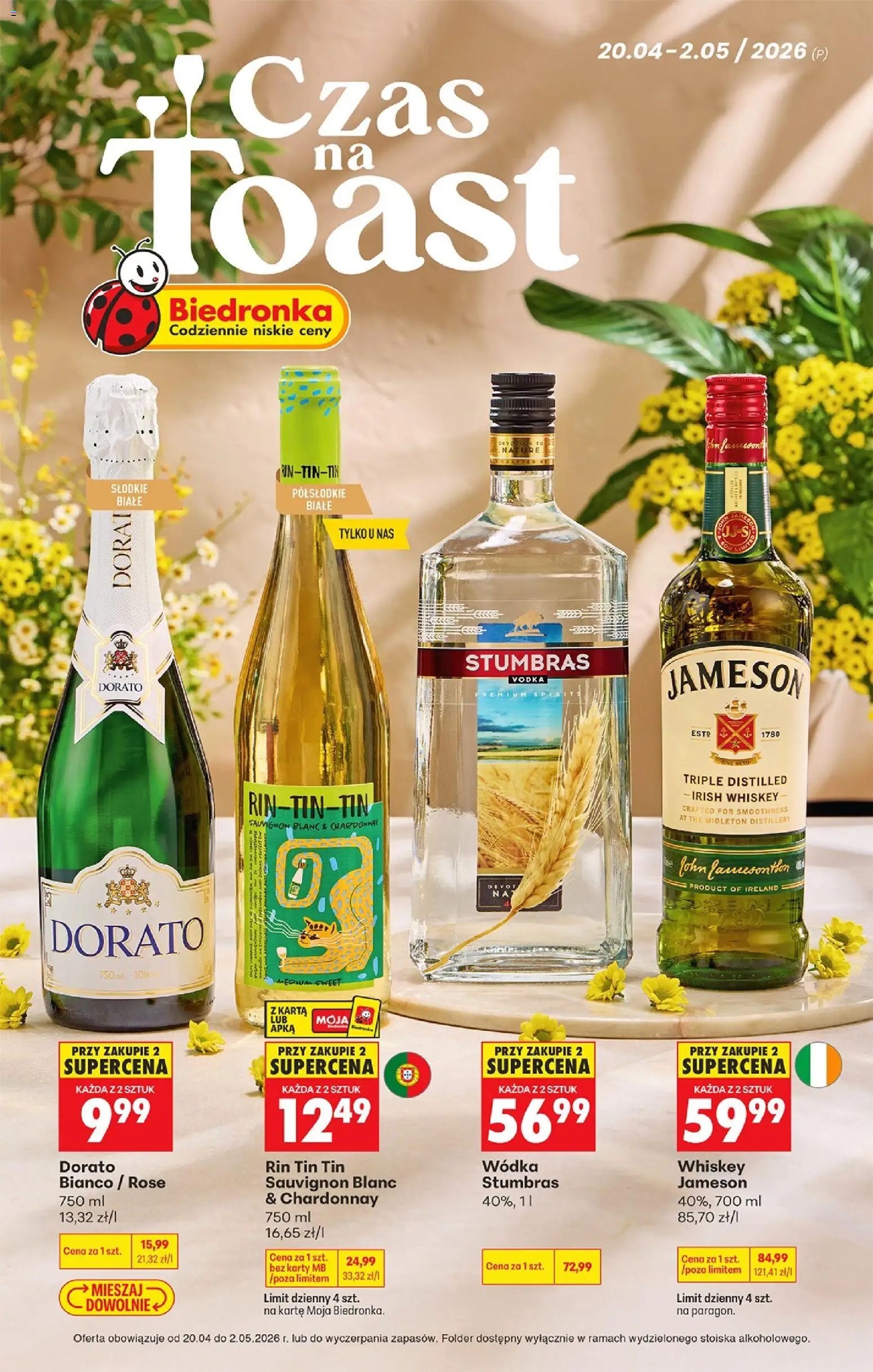 Biedronka Polsko leták - Czas na toast od 20.04.2026 | Strana: 1 | Produkty: Whiskey, Jameson, Vodka, Karty