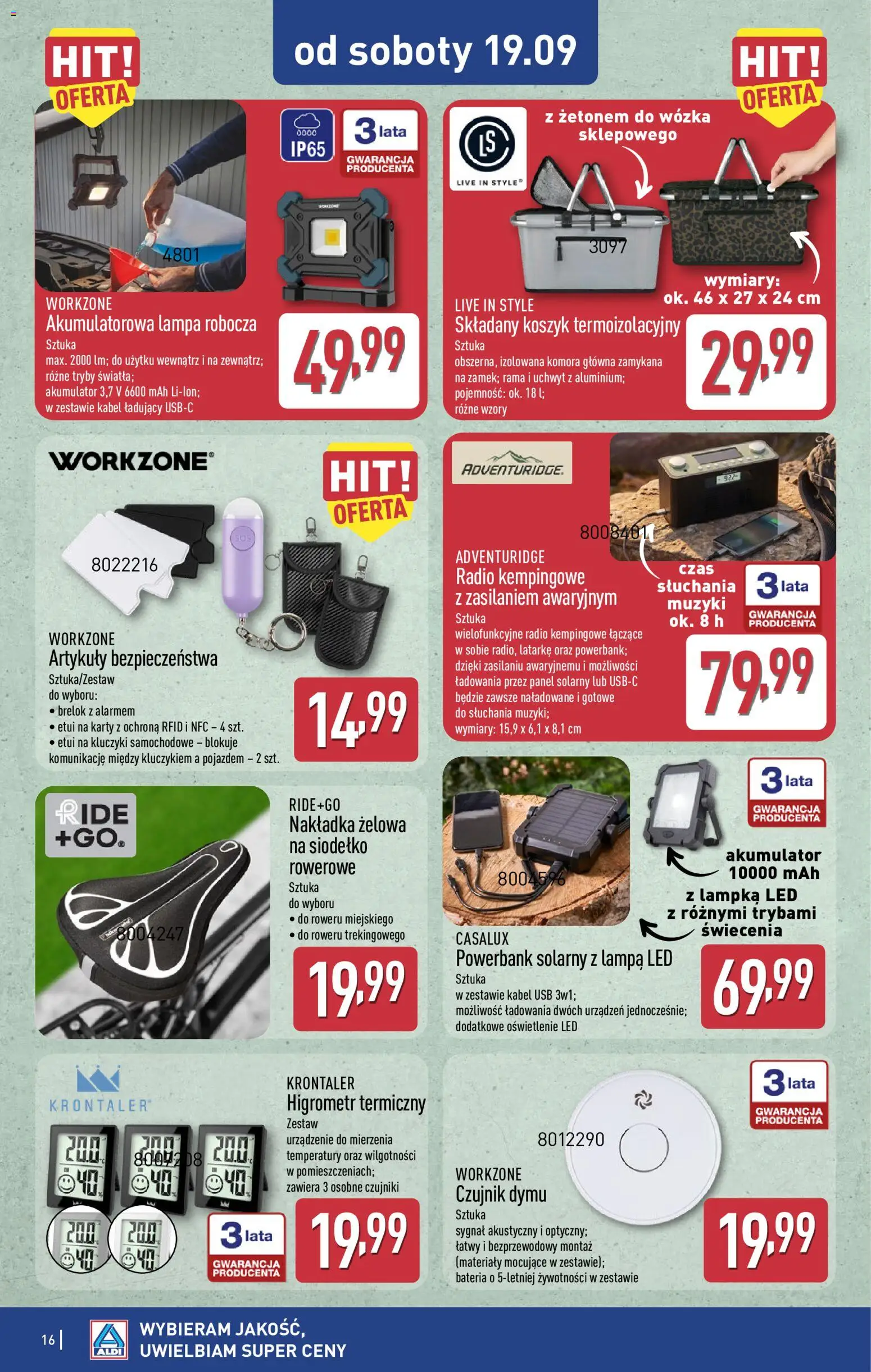 Aldi gazetka - Hity od Środy i od Soboty od 16.09.2026 | Strona: 16 | Produkty: Powerbank, Oświetlenie, Lampa led, Kabel USB