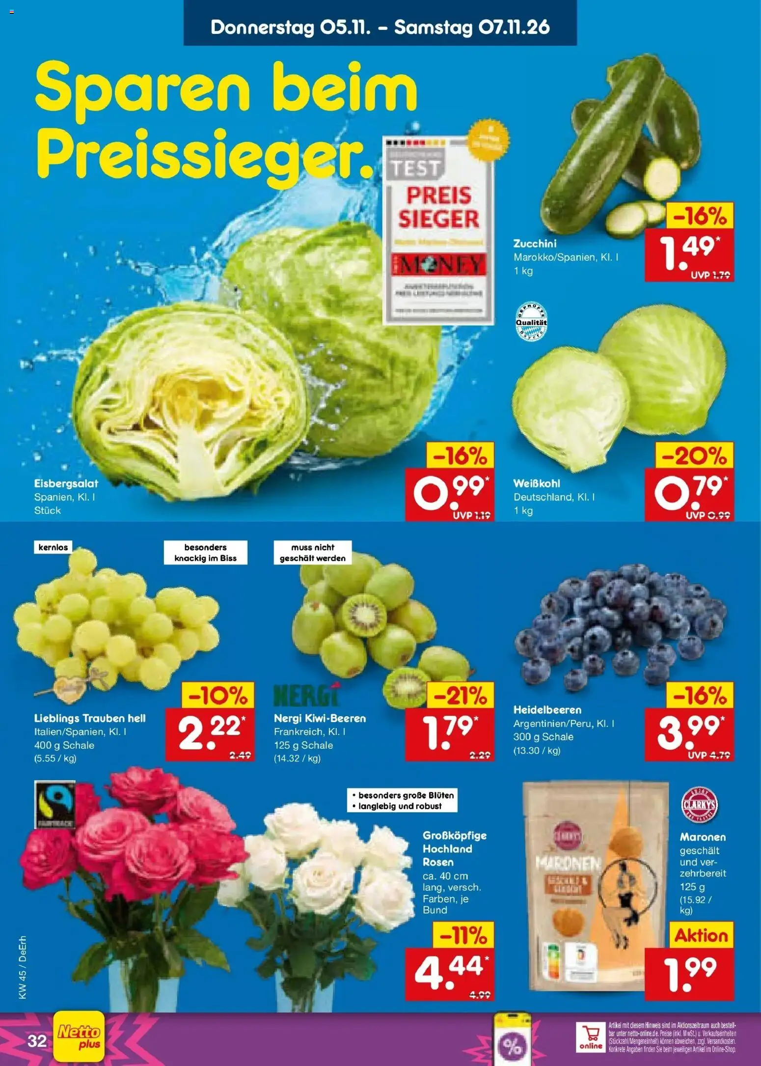 Netto Marken-Discount Prospekt Mauern – gültig ab 02.11.2026 | Seite: 50 | Produkte: Trauben, Eisbergsalat, Heidelbeeren, Zucchini