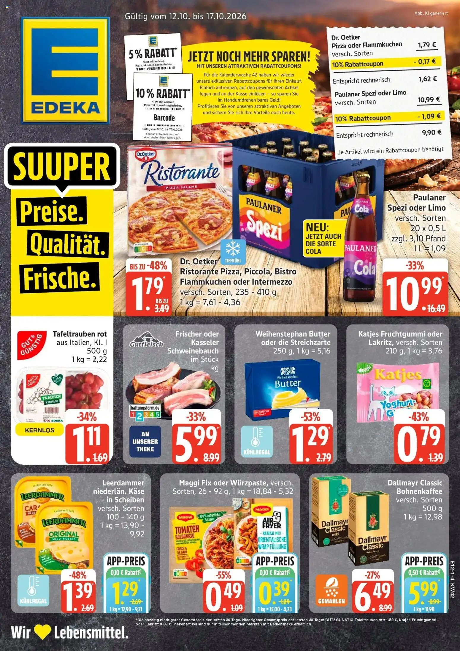 Edeka Prospekt Rostock-Gehlsdorf (ab 12.10.2026) » Angebote Online | Seite: 1 | Produkte: Theke, Weihenstephan butter, Leerdammer, Maggi fix