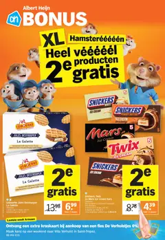 Snickers, Twix en Mars ice cream bars, Diepvries, Alle varianten, combineren mogelijk Bijv. Snickers, 2 dozen van 5 stuks, 252 ml, De actieprijzen variëren van 3.99-4.79 - Voorbeeld van een folder van Albert Heijn, geldig van 04.05.2026 | Pagina: 14