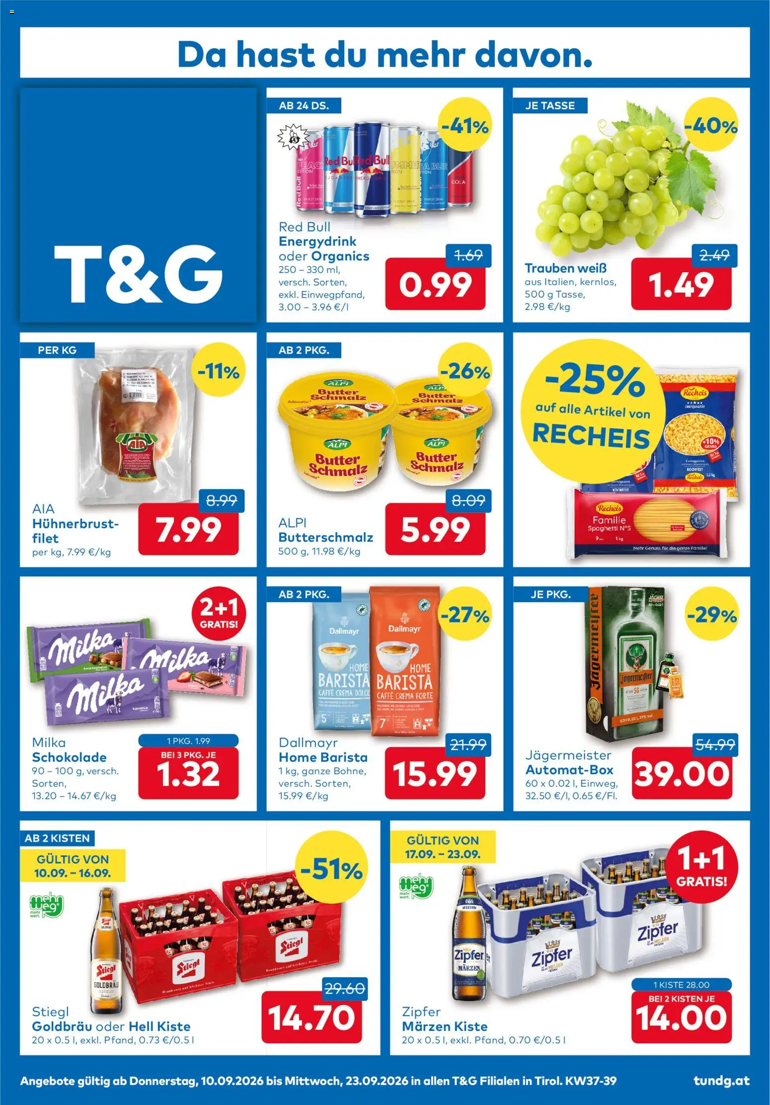 T&G Flugblatt gültig ab 10.09.2026 | Seite: 1 | Produkte: Schmalz, Butter, Spaghetti, Schokolade