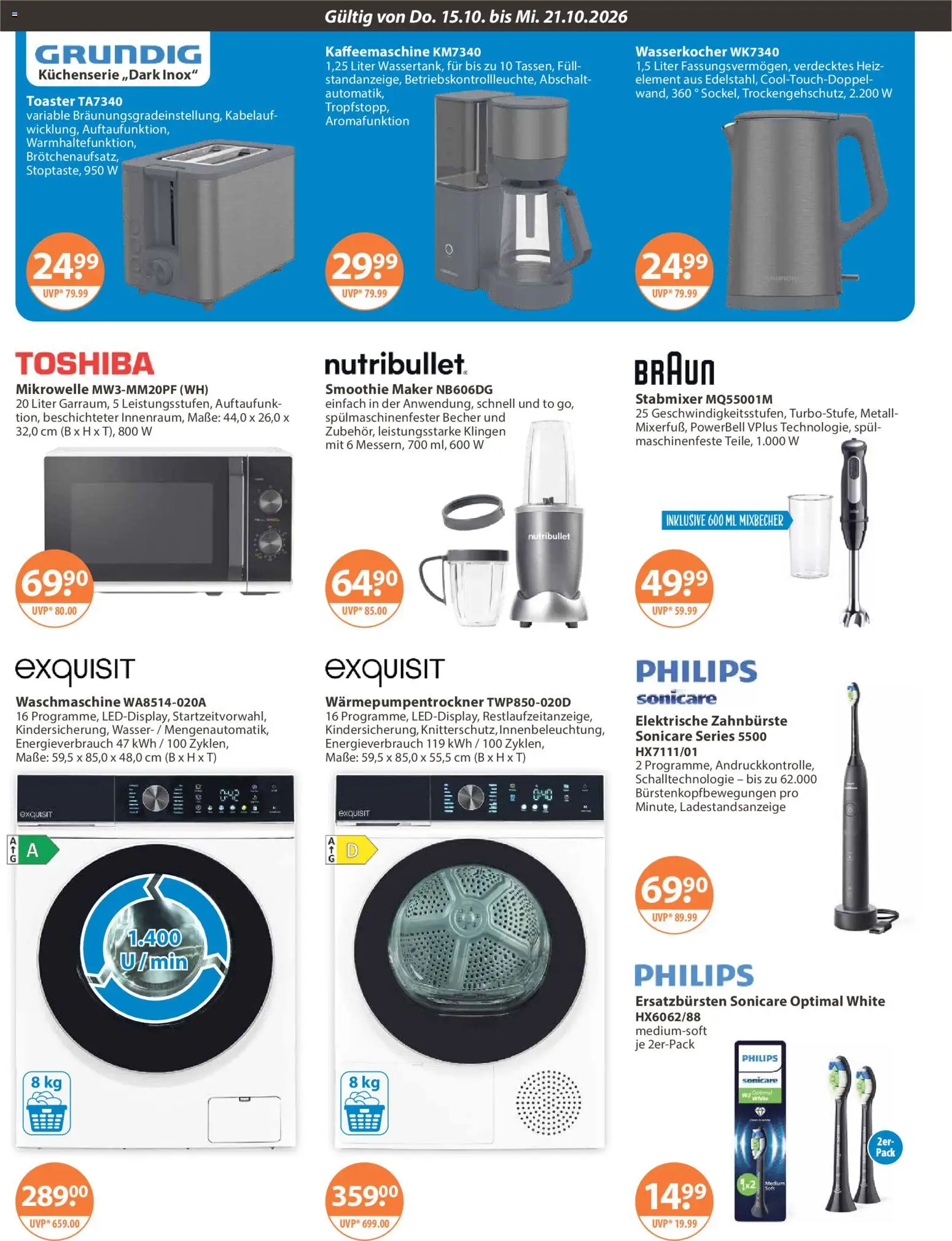 V-Markt Angebote – gültig ab 15.10.2026 | Seite: 14 | Produkte: Wasserkocher, Elektrische zahnbürste, Waschmaschine, Wasser