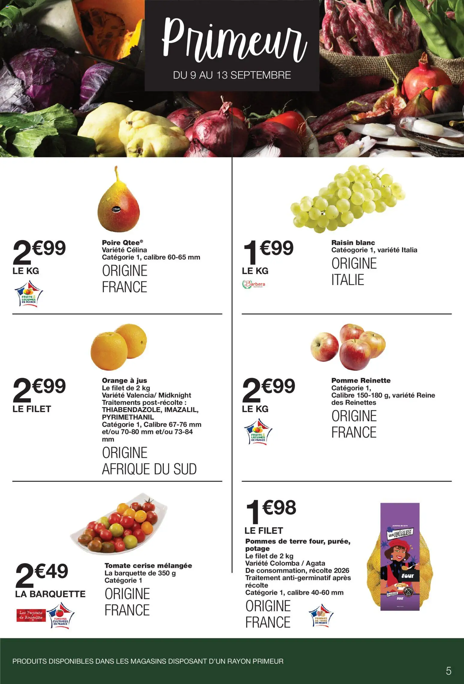 {H1} | Page: 5 | Produits: Orange a Jus, Fruits, Raisin blanc, Pommes de terre