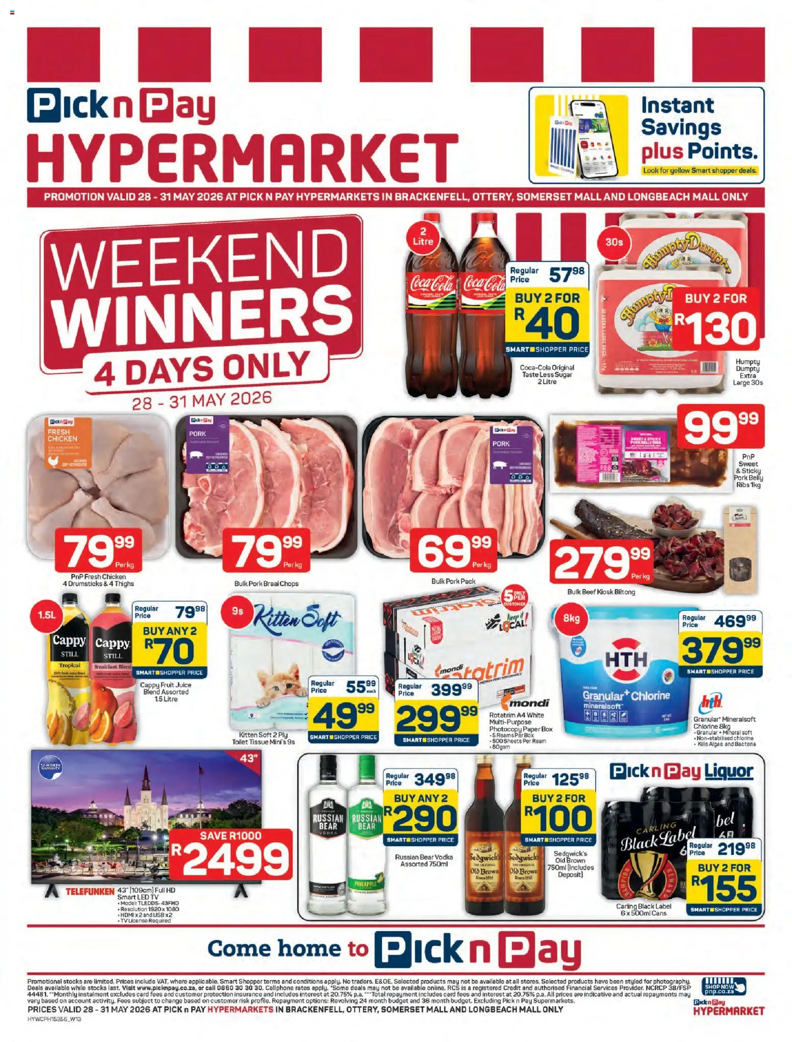 New Pick n Pay catalogue – valid from 28.05.2026 | Page: 1 | Products: Toilet, Juice, Pork, Sugar
