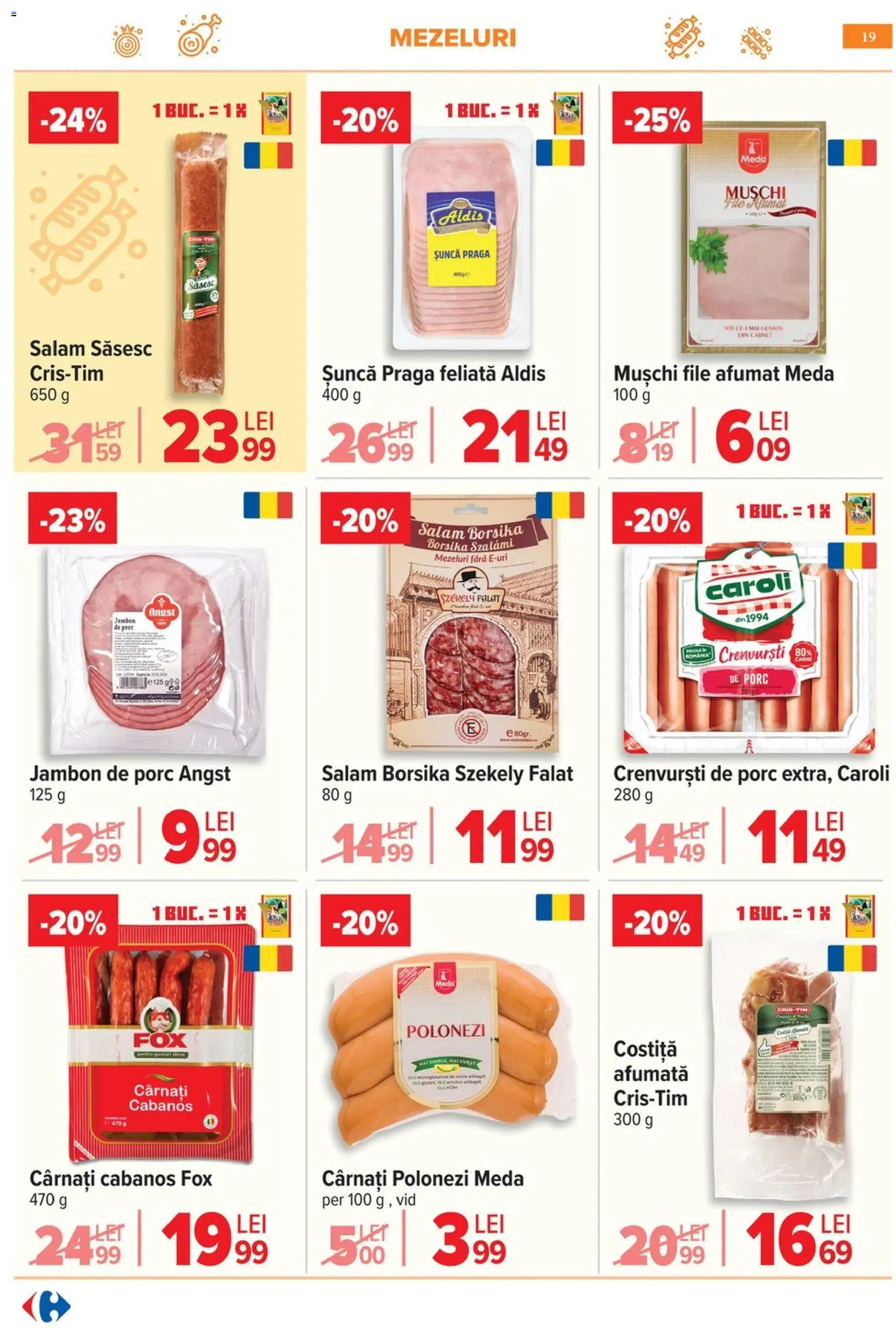 Noul catalog Carrefour – valabil de la 06.05.2026 | Pagină: 22 | Produse: Crenvurști, Salam, Șuncă, Cârnați