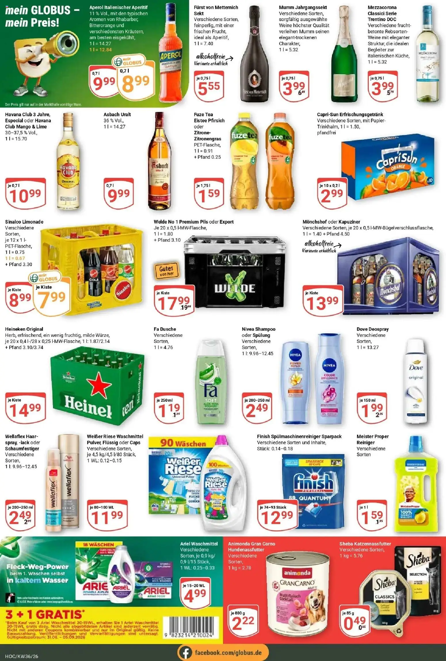 Globus Prospekt Hockenheim – gültig ab 31.08.2026 | Seite: 6 | Produkte: Furst von metternich, Waschmittel, Aperol, Asbach