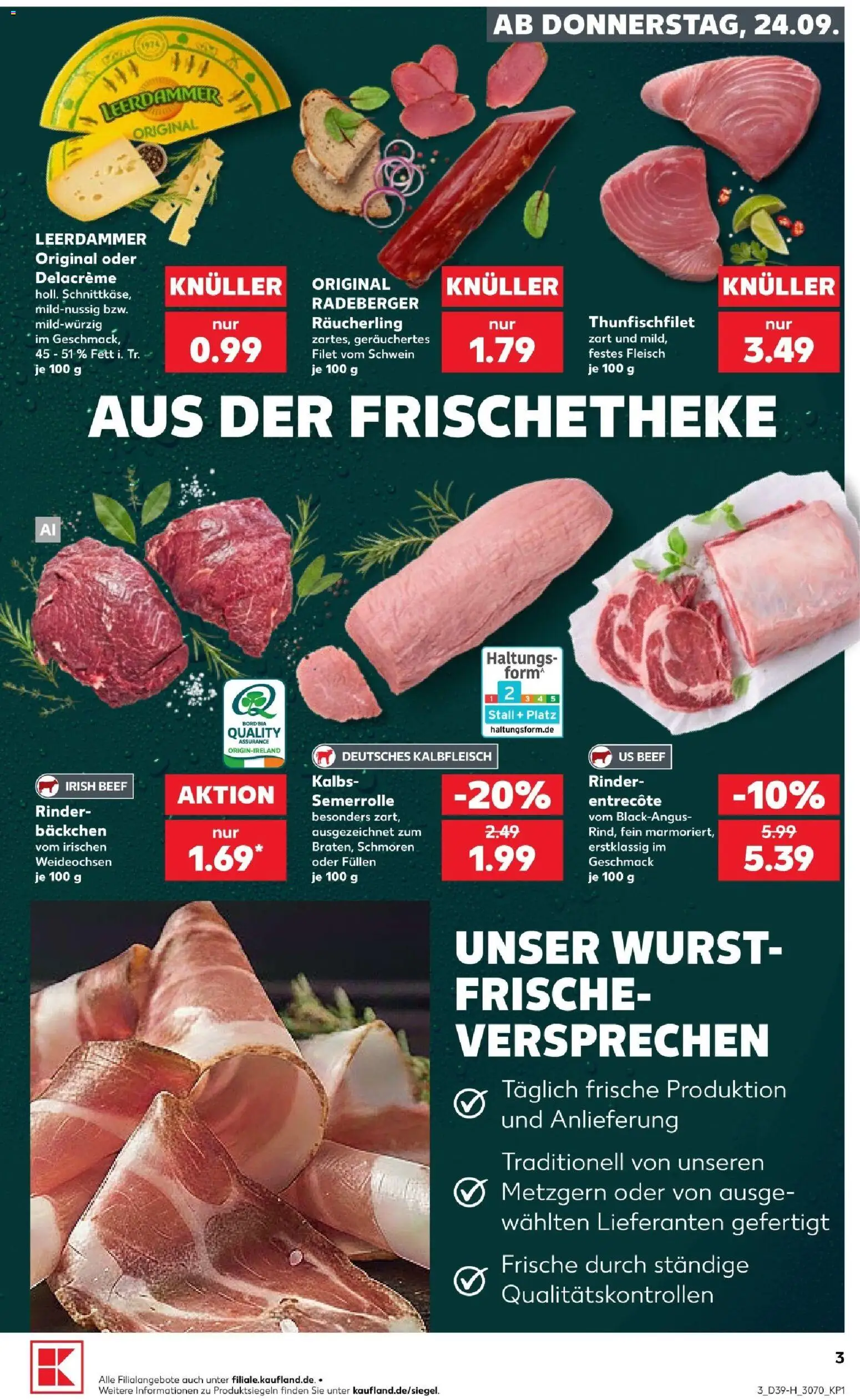 Kaufland Prospekt Leipzig – gültig ab 24.09.2026 | Seite: 3 | Produkte: Entrecote, Leerdammer, Wurst, Fleisch