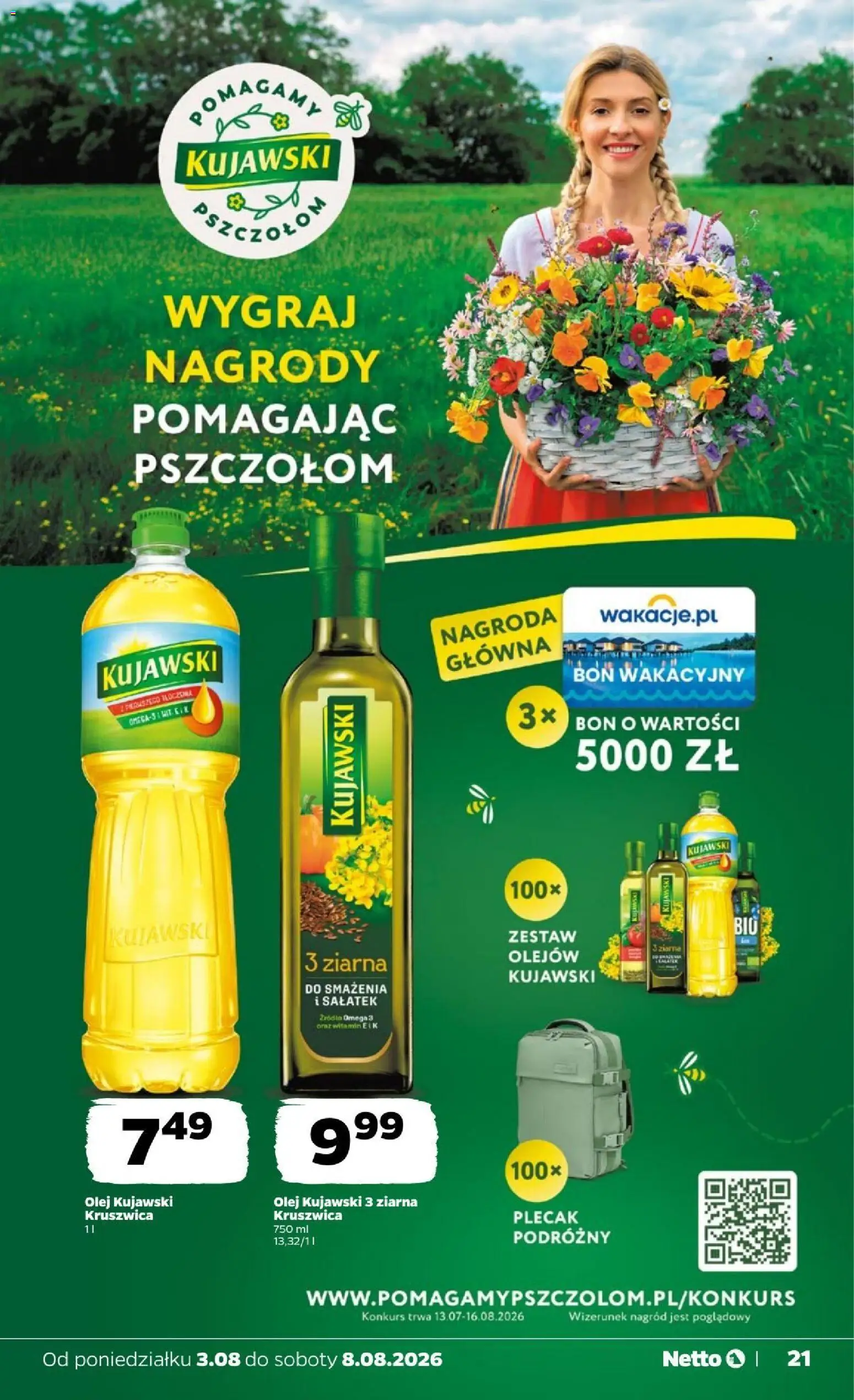 Netto gazetka od poniedziałku od 03.08.2026 | Strona: 21 | Produkty: Plecak, Omega 3, Olej kujawski, Olej